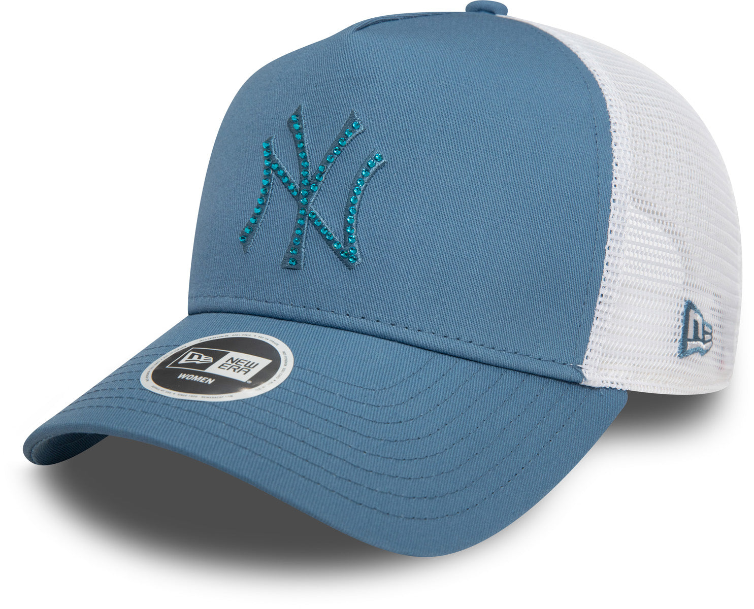 New York Yankees Women's New Era MLB Rhinestone Blue Trucker Cap - Stylish Baseball Hat for Fans, Fashion & Outdoor Activities