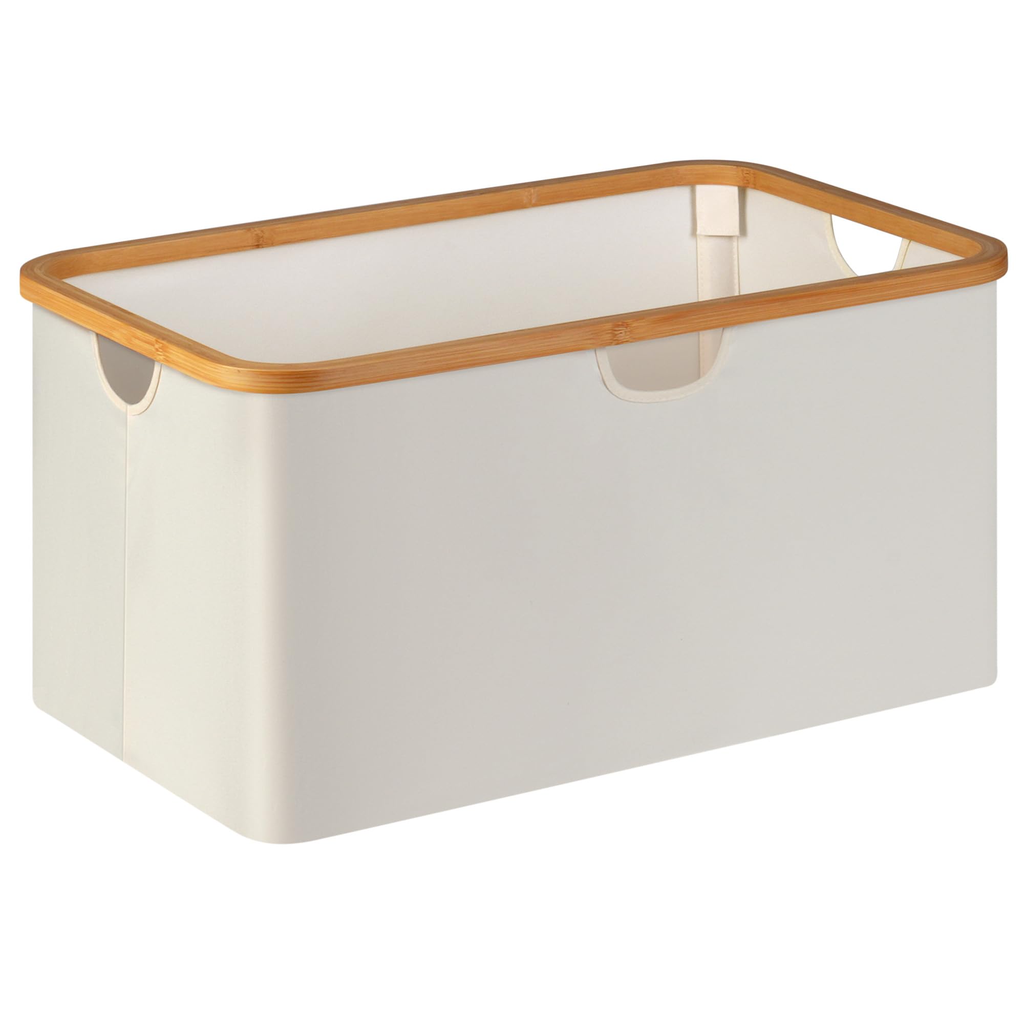 Large Collapsible Storage Bins with Bamboo Handles - 63L Rectangle Organizer for Toys, Books & Shelves - Space-Saving Closet Storage Basket in Beige - Perfect for Home, Office & Kids Room Organization
