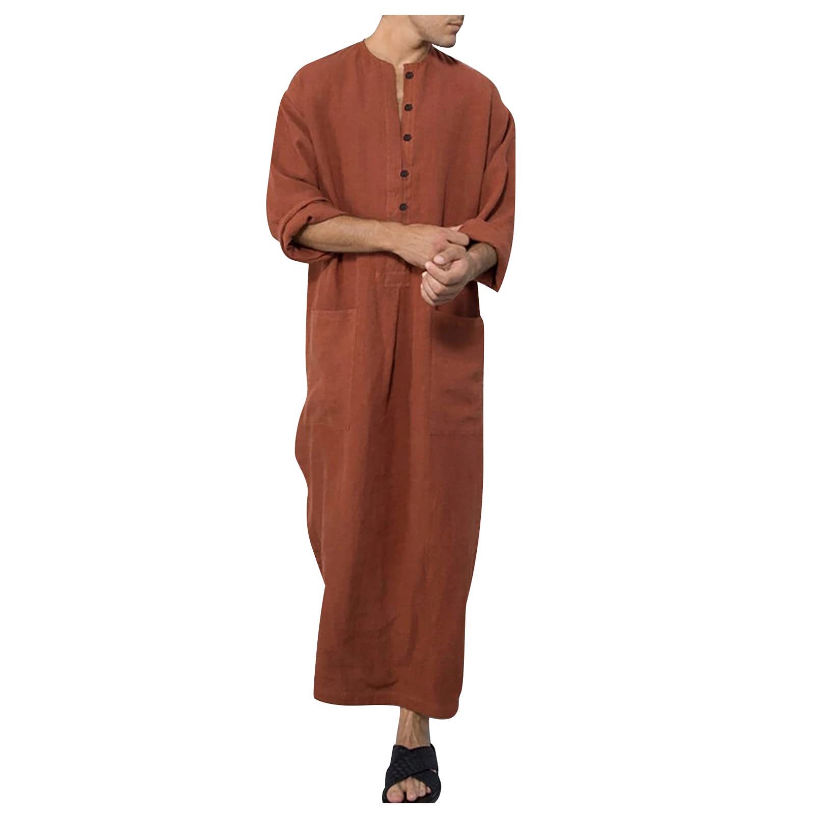 Men's Saudi Arabic Long Sleeve Robe - Traditional Islamic Thobe for Ramadan & Eid - Middle Eastern Muslim Clothing (BD0755) - Perfect for Prayer, Religious Ceremonies & Cultural Events