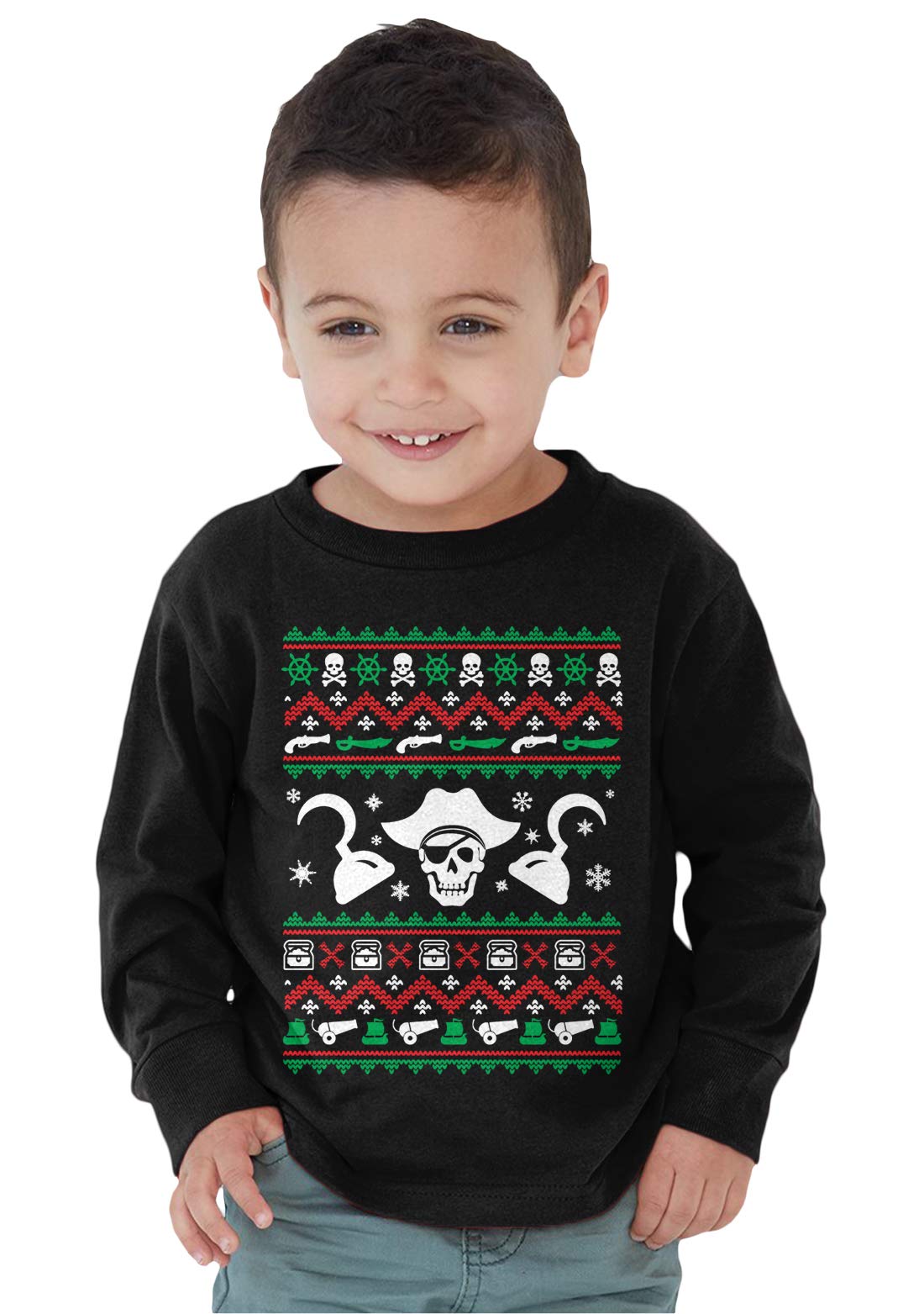 SpiritForged Pirate Ugly Christmas Toddler Long Sleeve Shirt - Festive Holiday Outfit for Boys & Girls - Perfect for Christmas Parties, Family Photos & Seasonal Celebrations