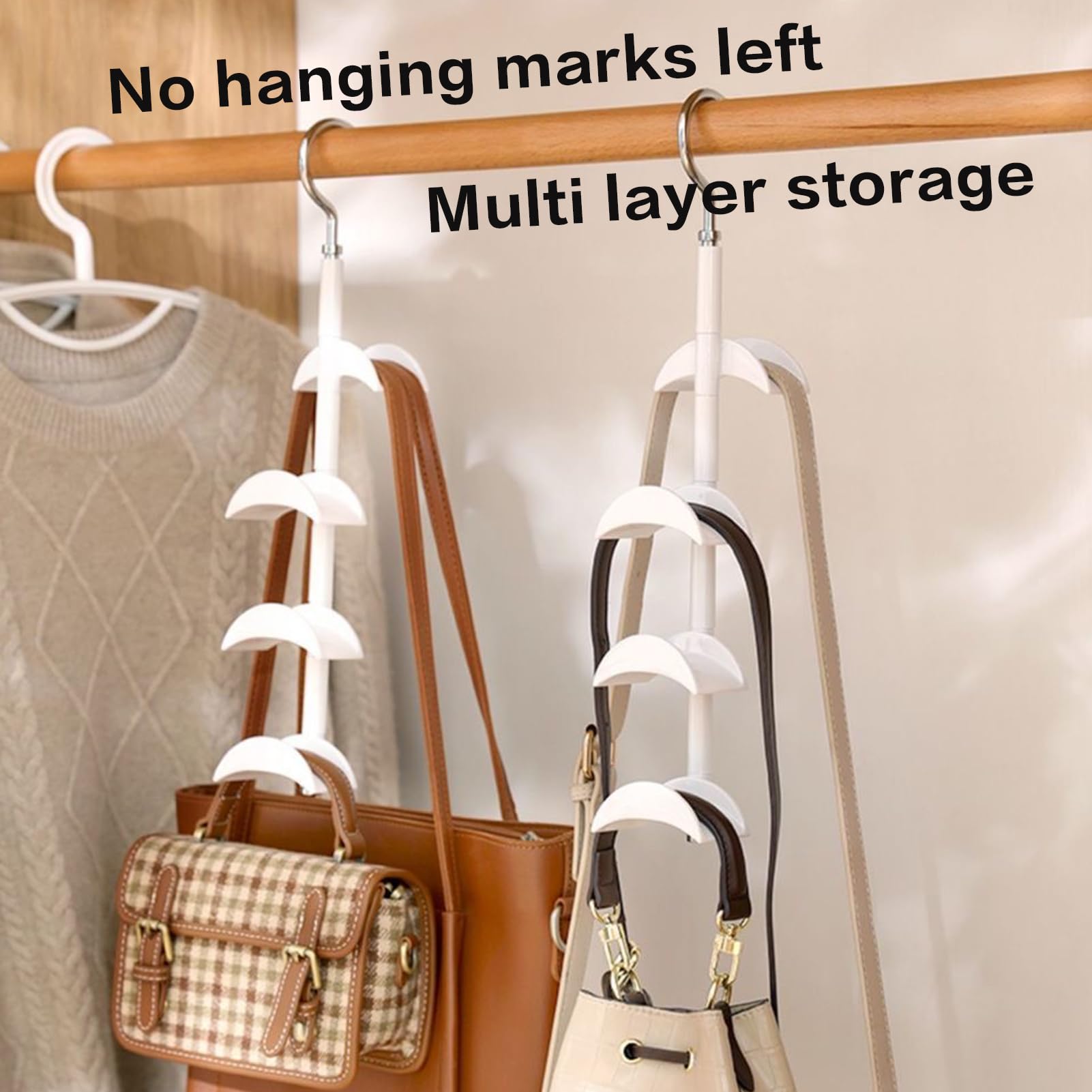 360° Rotating Purse Hanger with Widened Arc - Premium Smooth Handbag Hanger for Closet, Durable & Anti-Deformation (2-Pack, White) - Perfect for Organizing Purses, Totes & Accessories in Bedroom, Closet or Entryway