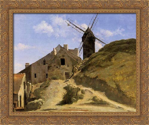 Jean Baptiste Camille Corot 'A Windmill In Montmartre' 24x20 Inch Gold Ornate Wood Framed Canvas Art - Perfect for Living Room, Bedroom, or Office Wall Decor