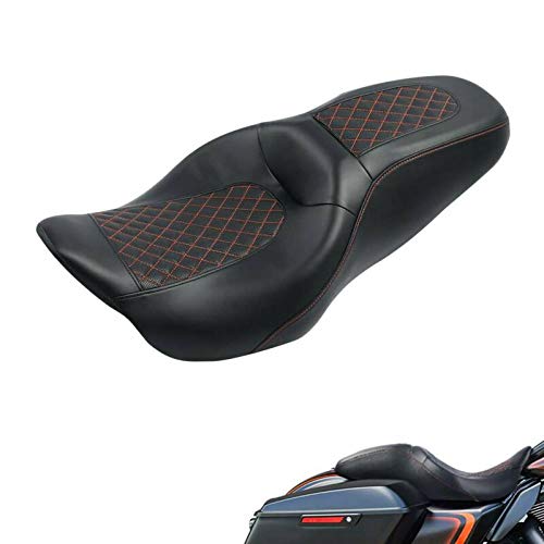 Premium One-Piece 2-Up Bucket Seat for Harley Davidson Road King/Street Glide/Electra Glide/Road Glide (2009-2023) - Comfortable Motorcycle Driver & Passenger Seat for Long Rides and Touring