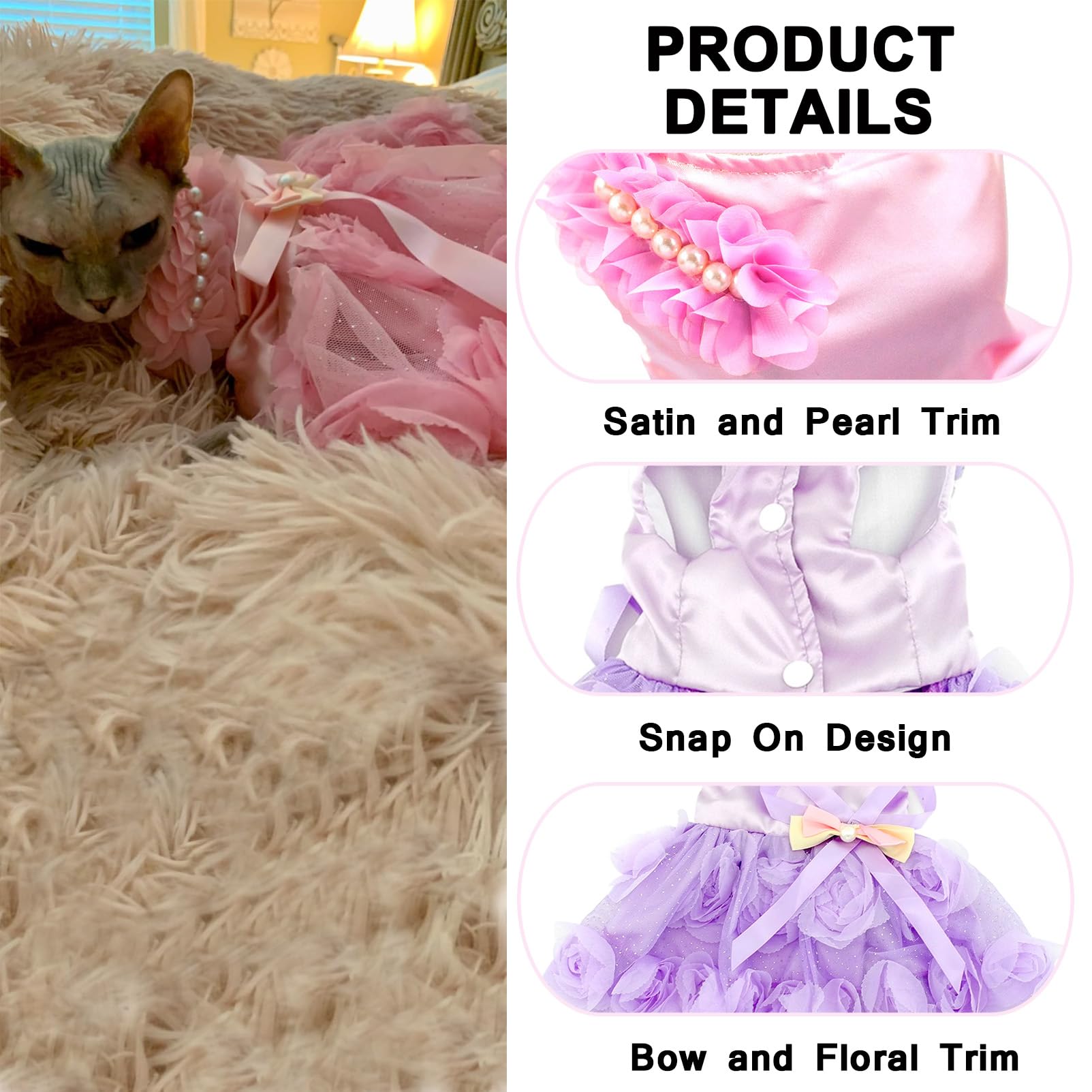 Small Dog Wedding Dress with Bowknot - Satin Rose Pearls Formal Pet Dress for Cats & Dogs - Birthday Party Costume in Purple Violet (Medium) | Perfect for Weddings, Birthday Parties & Special Occasions