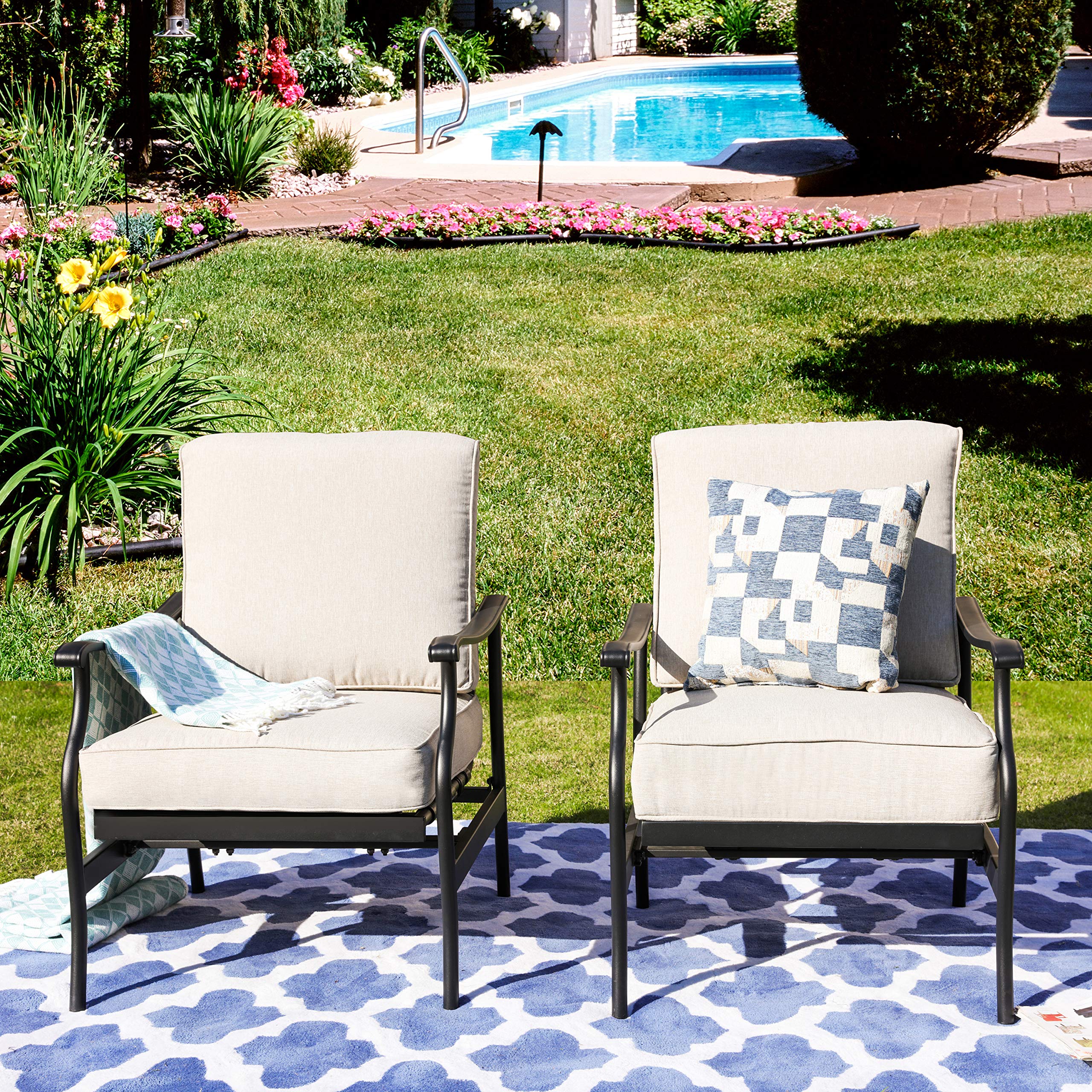 LOKATSE HOME 2-Piece Outdoor Patio Bistro Dining Set - Wrought Iron Chairs with Beige Cushions for Garden, Balcony, and Backyard Relaxation