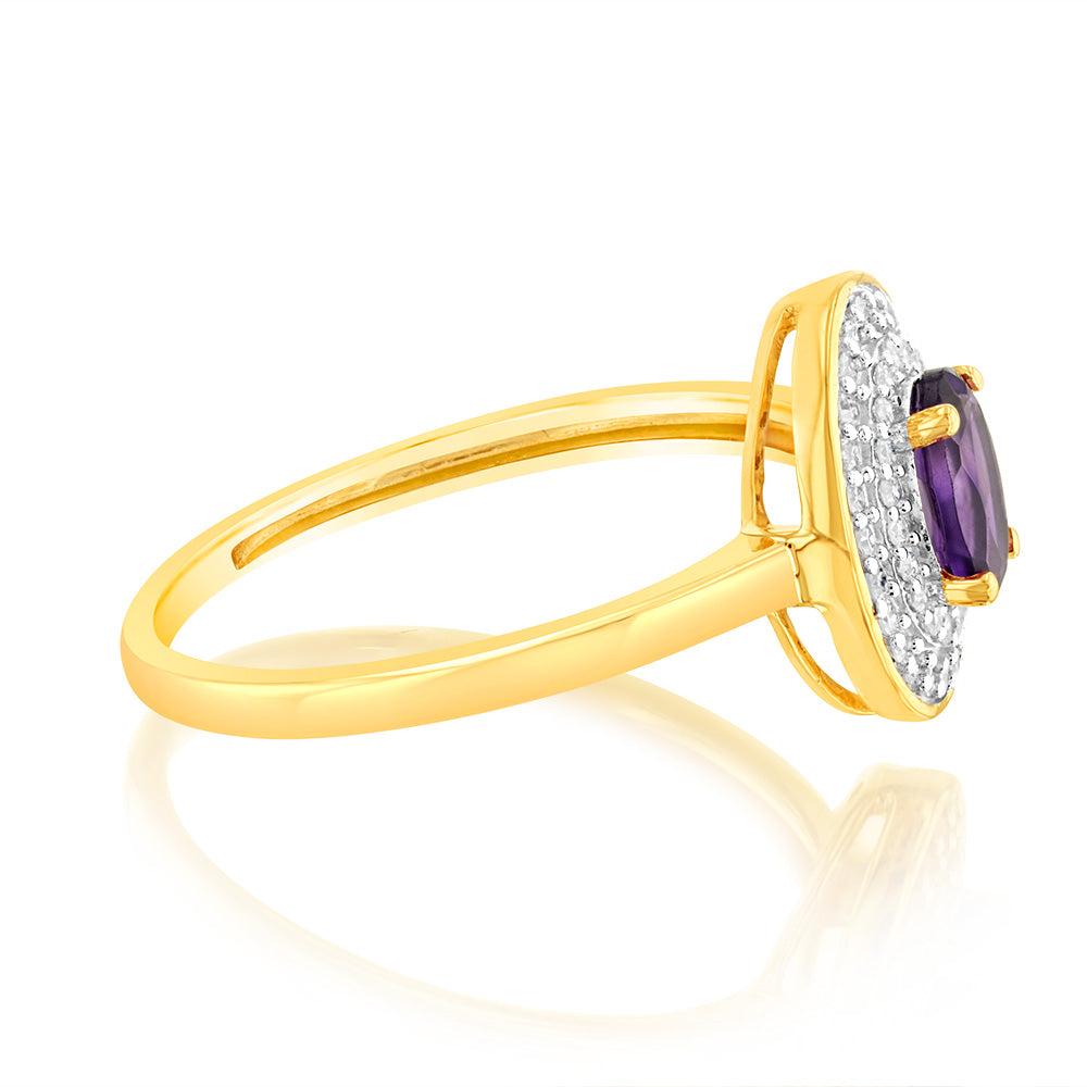0.46 Carat Natural Amethyst and Diamond Ring in 9K Yellow Gold for Women - Elegant Engagement, Anniversary or Gift Jewelry for Special Occasions