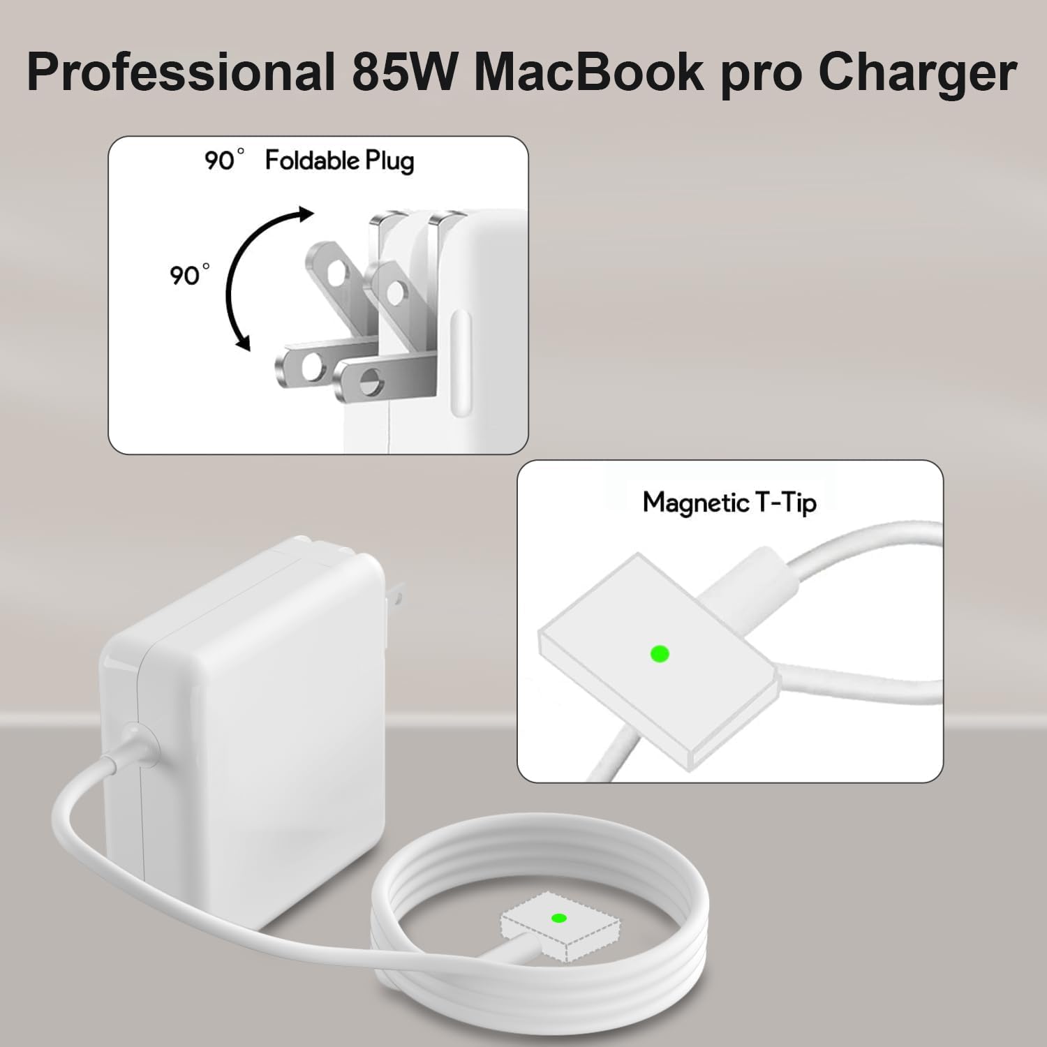 85W MacBook Pro Charger - Fast Charging AC Adapter with 2-Prong Connector, Compatible with MacBook Pro & Air 13-15 Inch (Mid 2012 & Newer) - Perfect for Travel, Office & Home Use