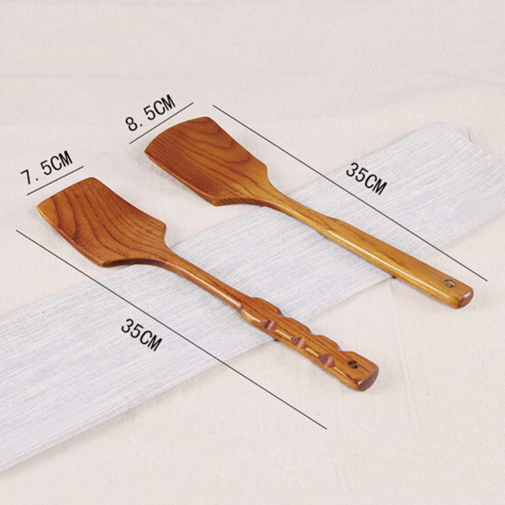 Amosfun Wooden Spatula Set - 3-Piece Bamboo Wok Turner, Non-Stick Cooking Utensil with Long Handle - Perfect for Stir-Fry, Flipping Pancakes & Sauteing in Home Kitchen