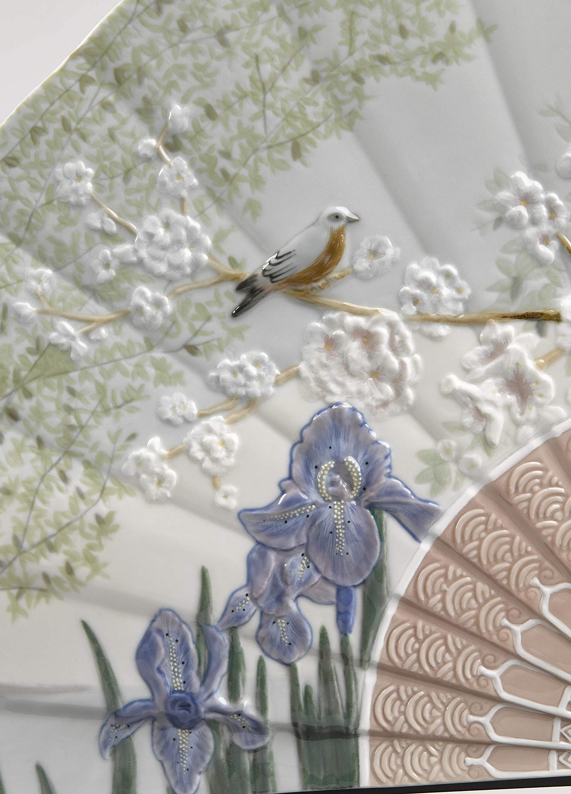 LLADRÓ Iris and Cherry Flowers Porcelain Hand Fan - Limited Edition Decorative Fan for Home Décor & Collectors