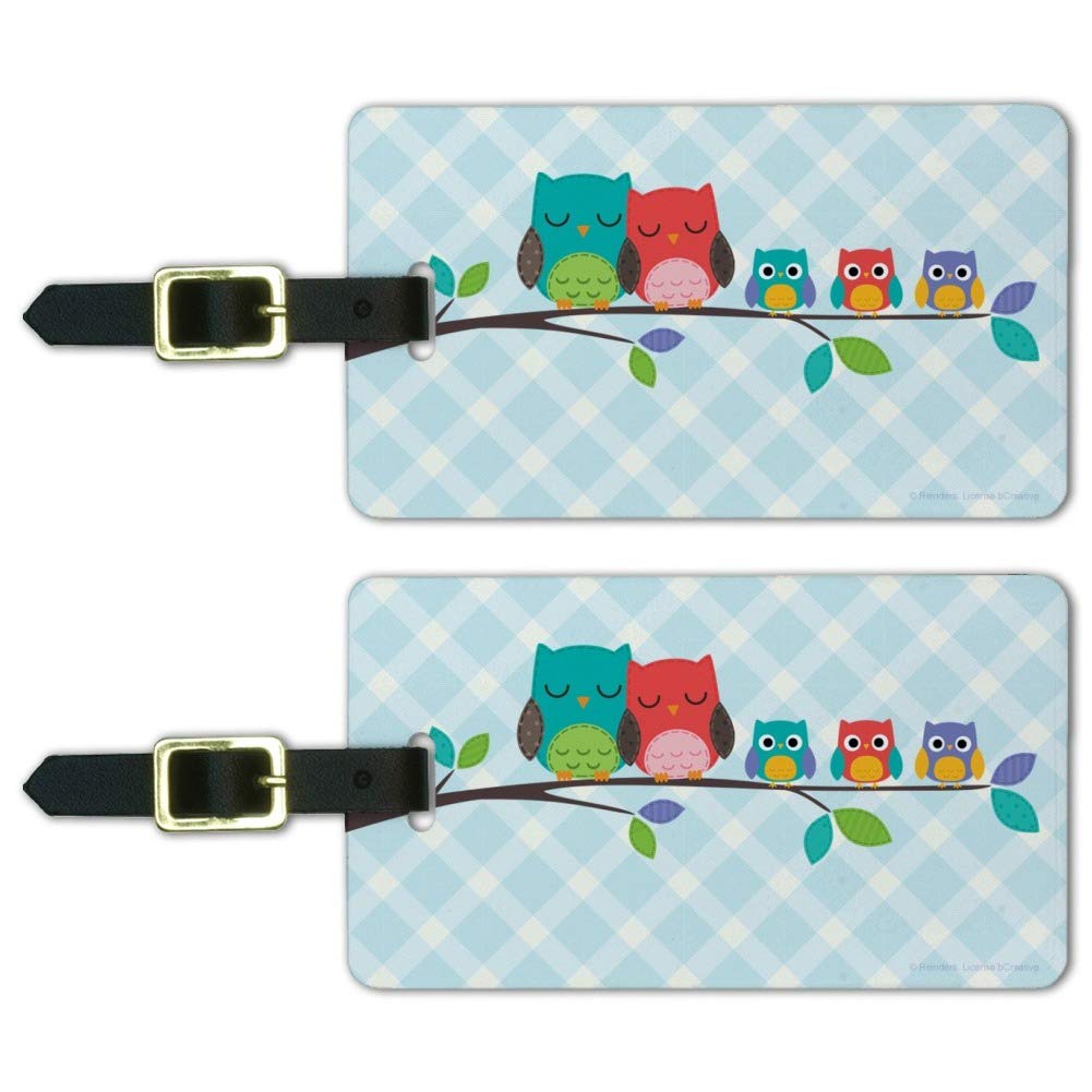 Colorful Owl Family Luggage ID Tags - Set of 2 Cute Suitcase Tags for Travel Bags & Carry-Ons | Perfect for Family Vacations, Kids Luggage & Lost Baggage Identification