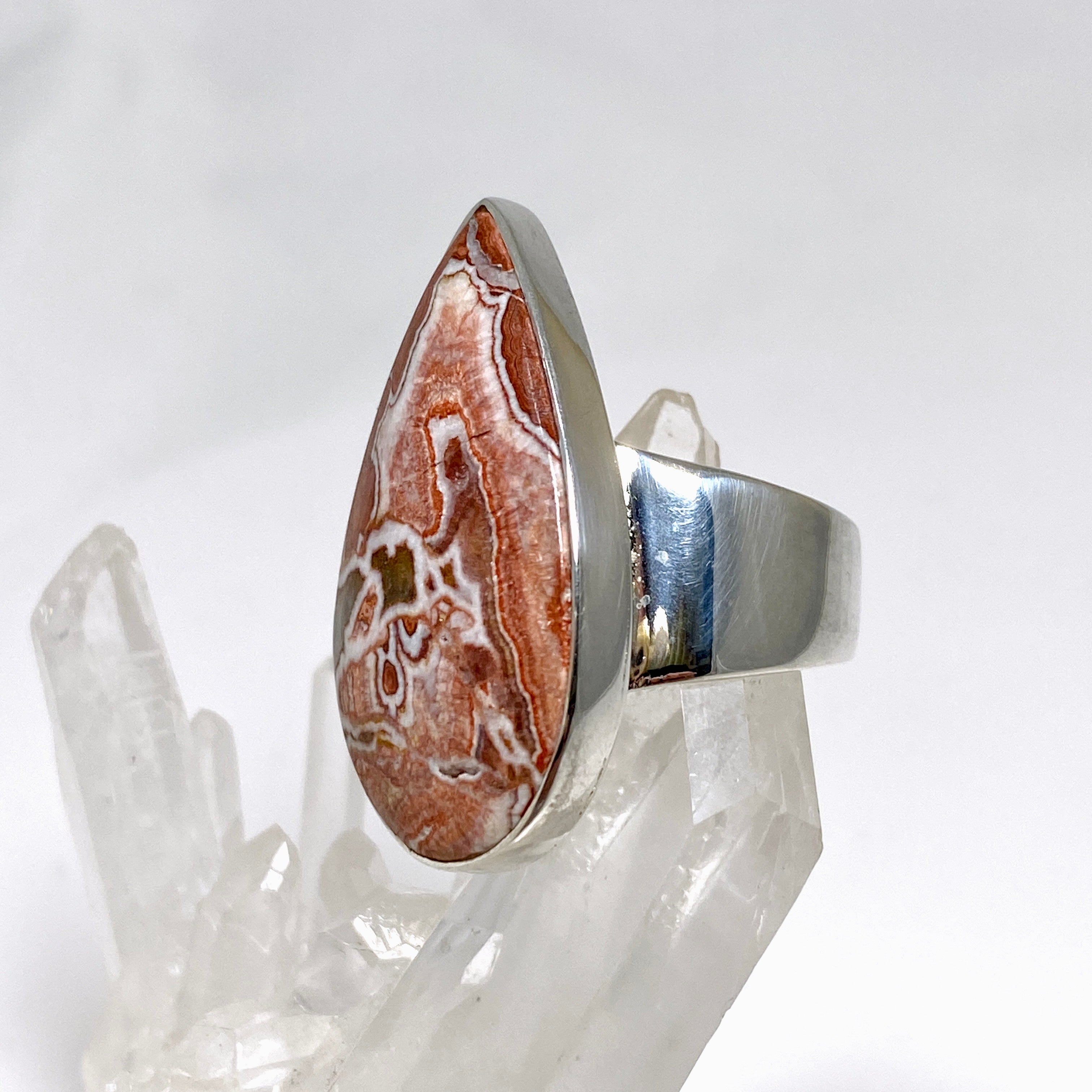 Crazy Lace Agate Rosetta Stone Teardrop Ring - Size 9 - KRGJ3268 - Elegant Bohemian Jewelry for Women, Perfect for Weddings, Parties & Everyday Wear