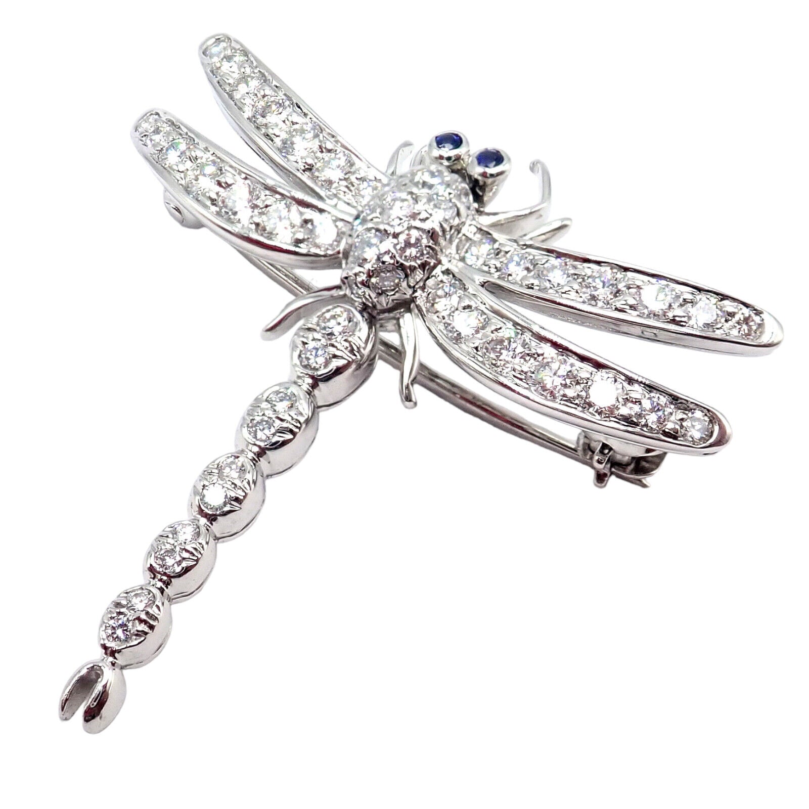 Authentic Tiffany & Co. Platinum Dragonfly Diamond Sapphire Brooch Pin - Elegant Jewelry for Women, Perfect Gift for Anniversaries & Special Occasions