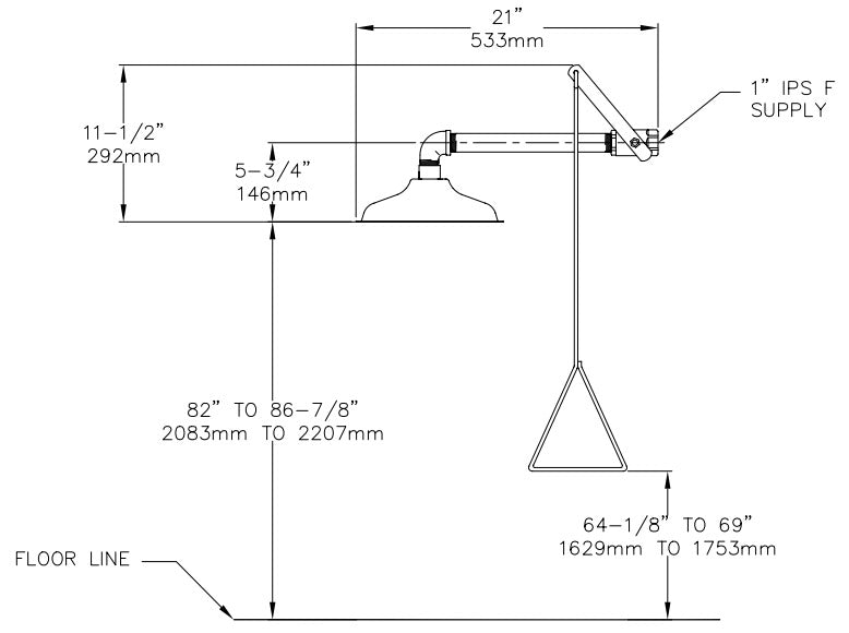 Haws 8133H Horizontal Mount Drench Shower with Stainless Steel Shower Head - Emergency Safety Shower for Industrial, Laboratory & Chemical Workplaces