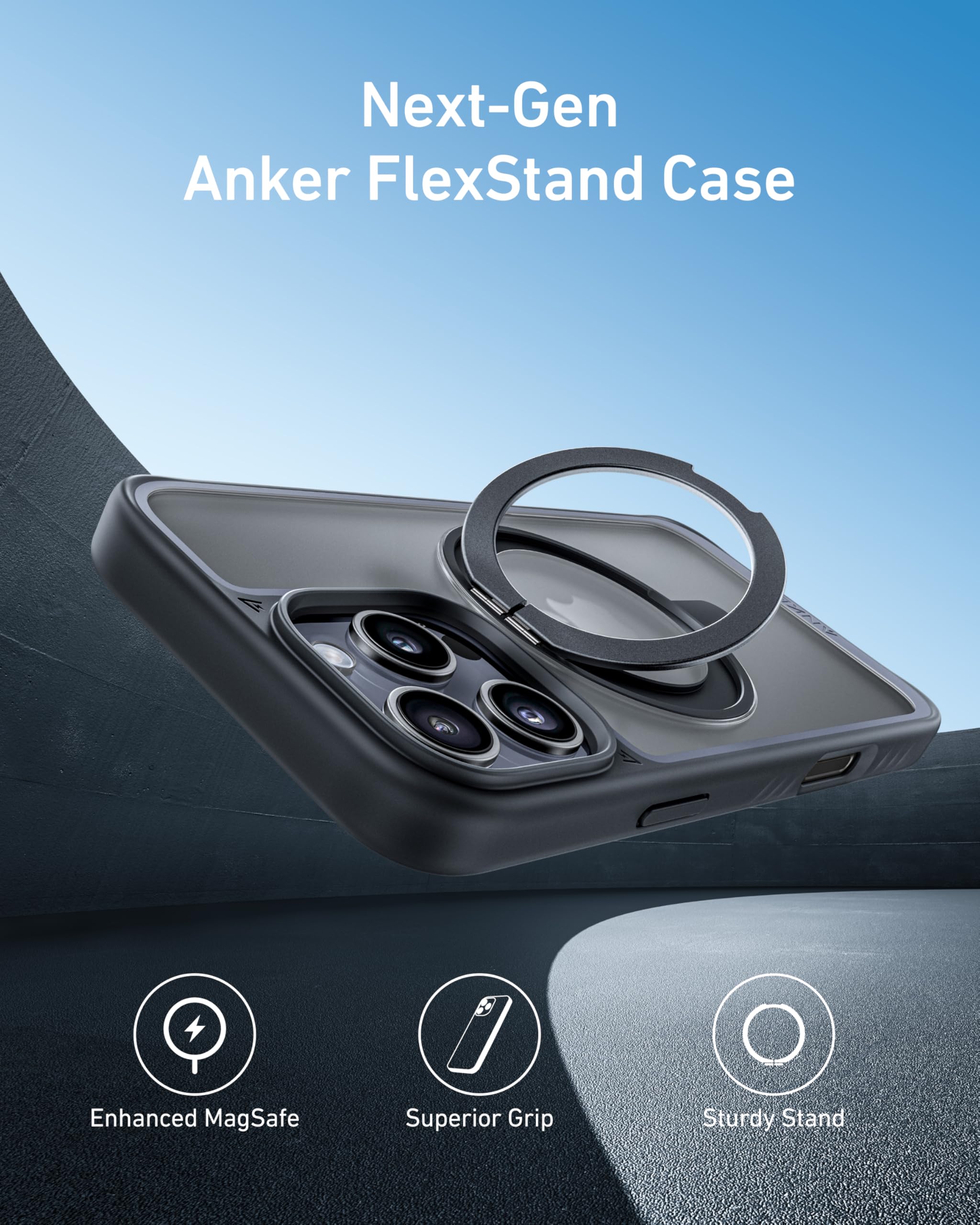 Anker Ultra Magnetic iPhone 16 Pro Max Case with 360° Ring Stand - Military-Grade Shockproof & MagSafe Compatible - Perfect for Workouts, Travel & Everyday Protection (Black)