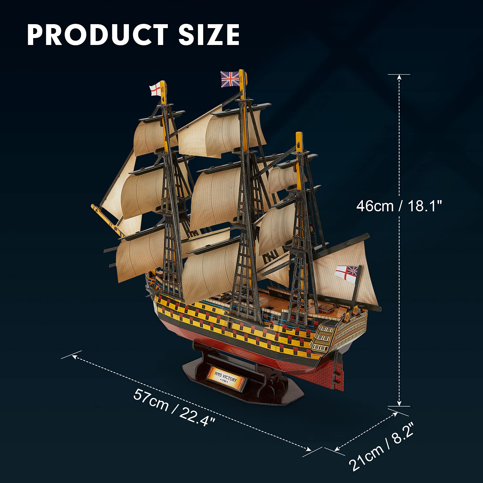 CubicFun 3D Puzzle HMS Victory Ship Model Kit - 189 Piece Large Wooden Sailing Vessel Building Set for Adults & Teens - Perfect for Home Decor, Gift Giving & Stress Relief