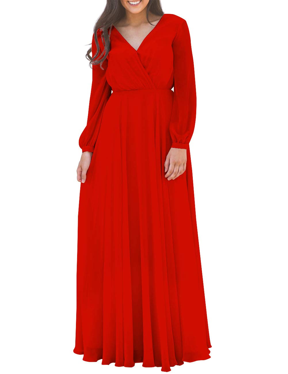Elegant Long Sleeve Chiffon Prom Dress - Formal Evening Maxi Gown for Bridesmaid & Homecoming - Perfect for Weddings, Dances & Special Occasions