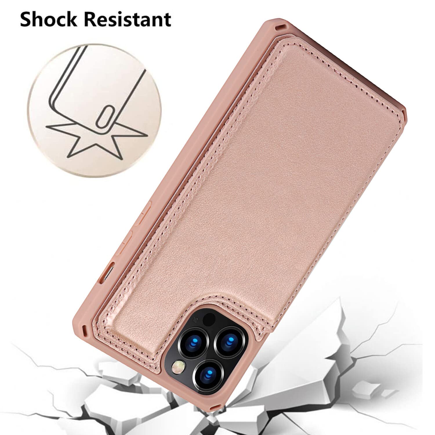 Premium Leather iPhone 12 Case with Card Holder & Stand - Shockproof Wallet Phone Cover for iPhone 12/12 Pro (Rose Gold) - Perfect for Work, Travel & Everyday Protection