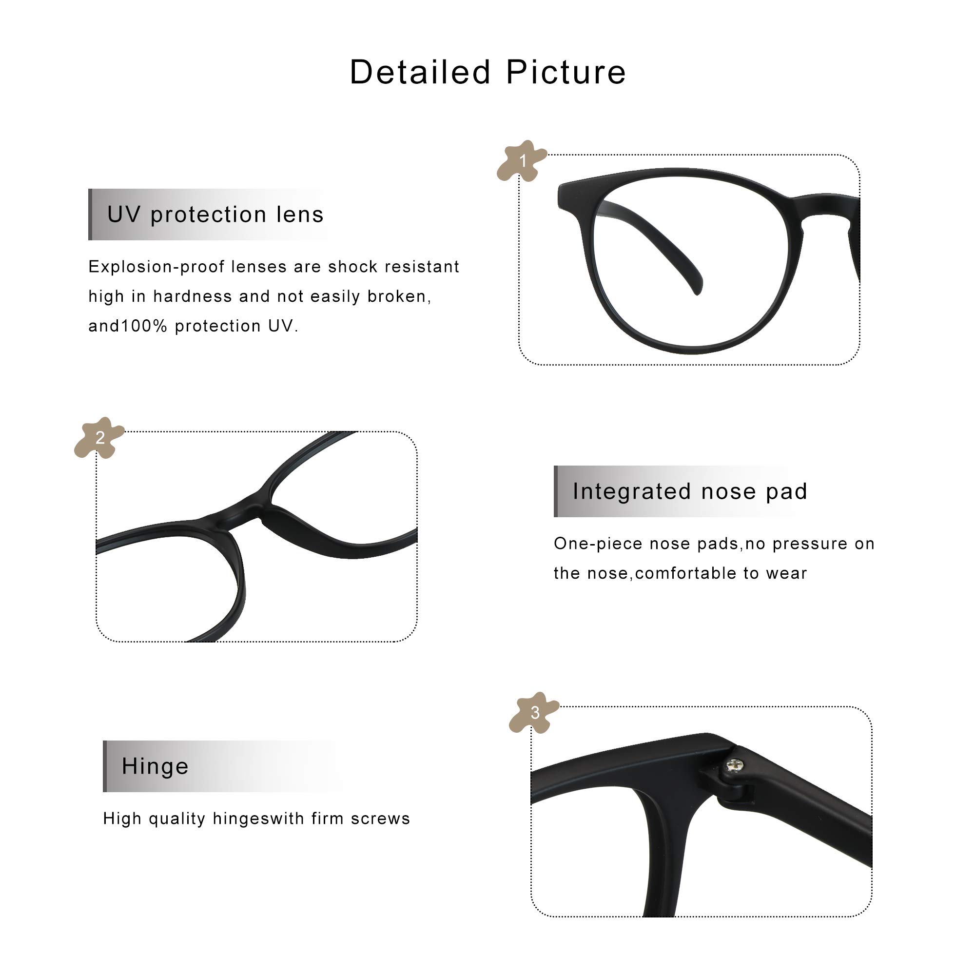 Blue Light Blocking Glasses for Women & Men - Anti Eyestrain Computer Glasses with UV Protection, Lightweight Round Frame - Perfect for Office Work, Gaming & Screen Time