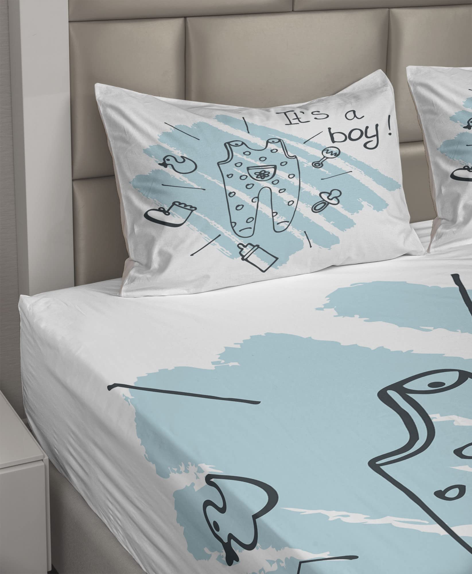 Ambesonne Turquoise King Sheet Set - 4 Piece Bedding with Sketchy Design Ornaments & Brushstroke Effect, Includes Fitted Sheet, Flat Sheet & Pillowcases | Perfect for Modern Bedrooms, Guest Rooms & Vacation Homes