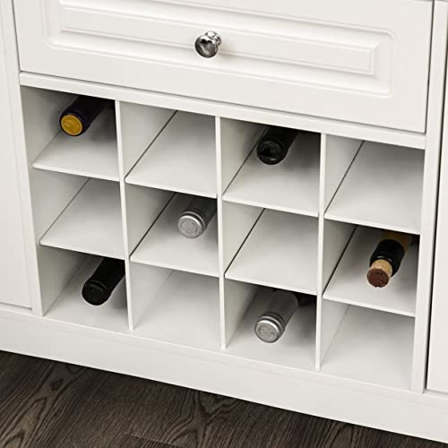 Modern White Wooden Kitchen Buffet Bar Cabinet with Drawer & 12-Bottle Wine Rack - Storage Furniture for Dining Room, Living Room & Home Bar Organization