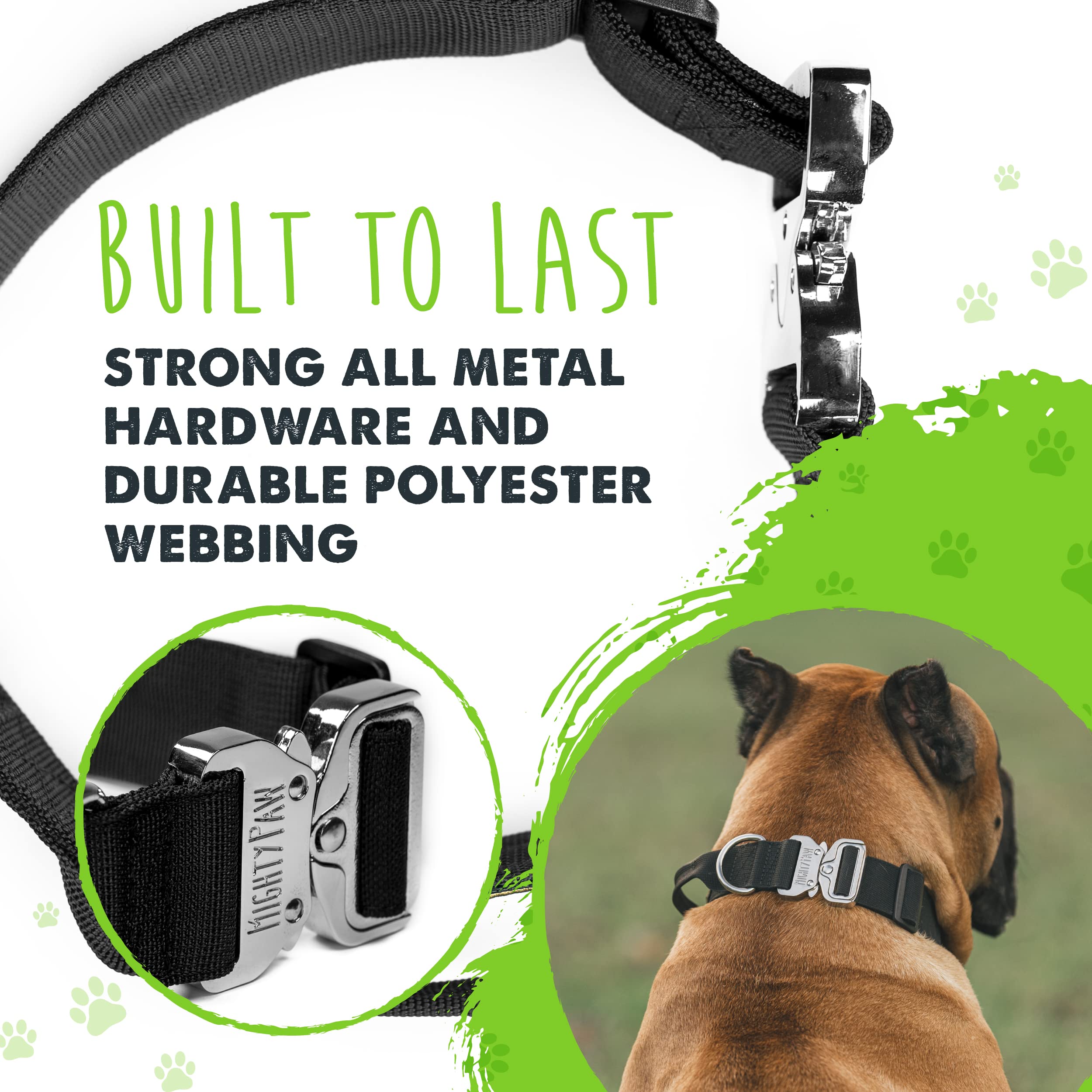 Mighty Paw Heavy Duty Tactical Dog Collar with Metal Buckle - Weatherproof Polyester Training Collar for All Dog Breeds - Durable Handle Design (Black) - Perfect for Outdoor Adventures, Hiking & Daily Walks