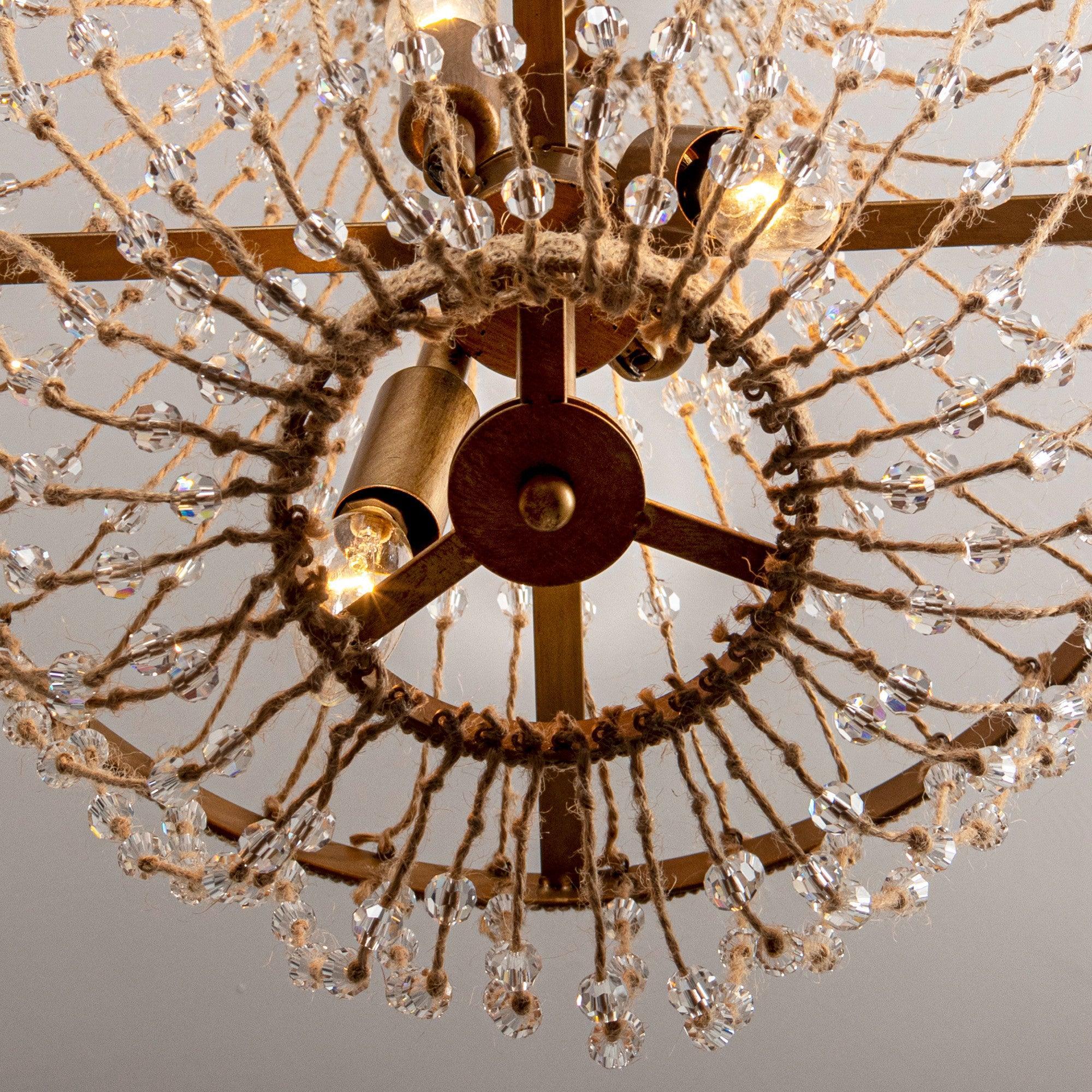 Modern Beaded Basket Weathered Wood 4-Light Chandelier - Rustic Farmhouse Ceiling Light Fixture for Dining Room, Bedroom or Entryway