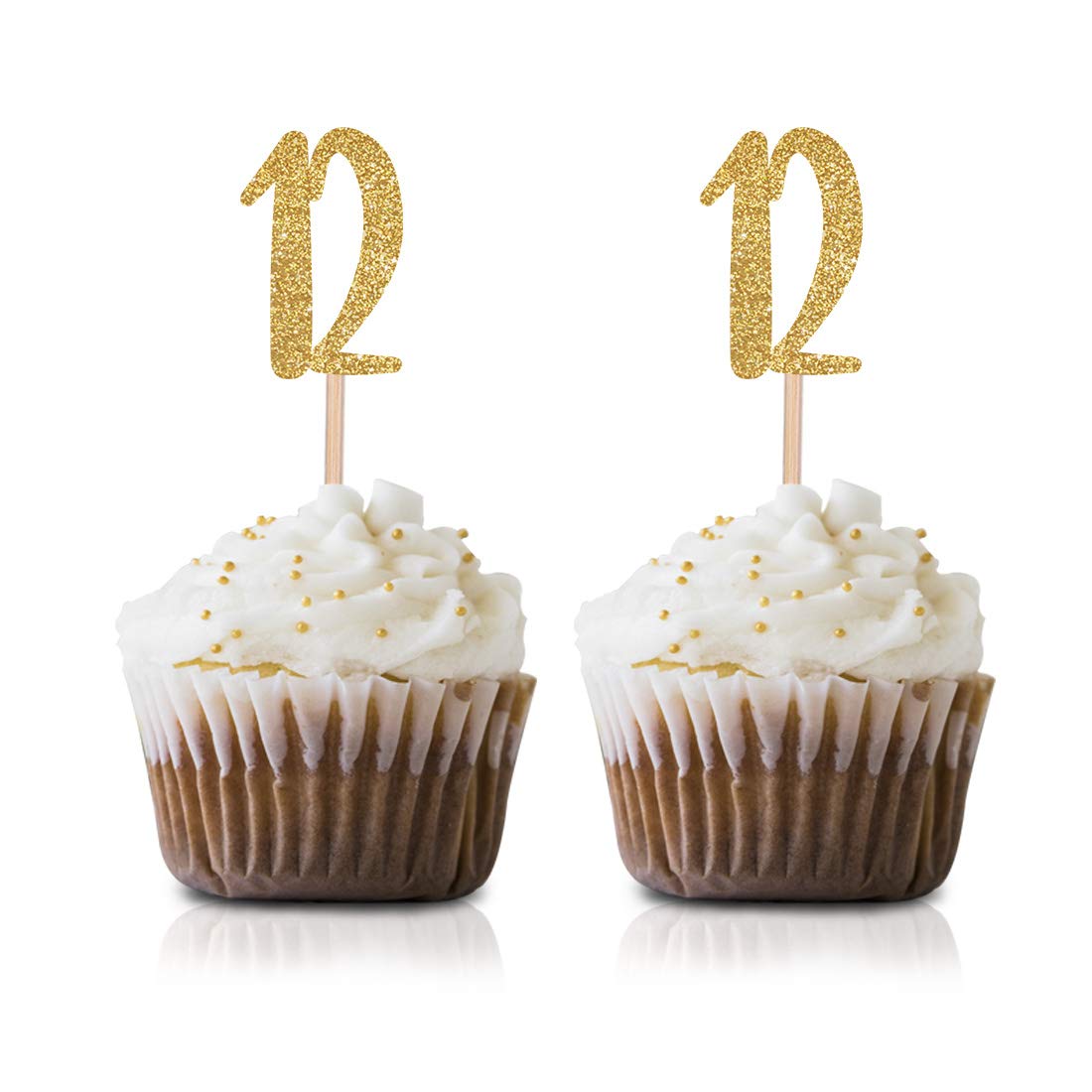 24-Pack Gold Happy 12th Birthday Cupcake Toppers with Glitter Numbers - Perfect for Birthday Party Decorations & Cake Decor