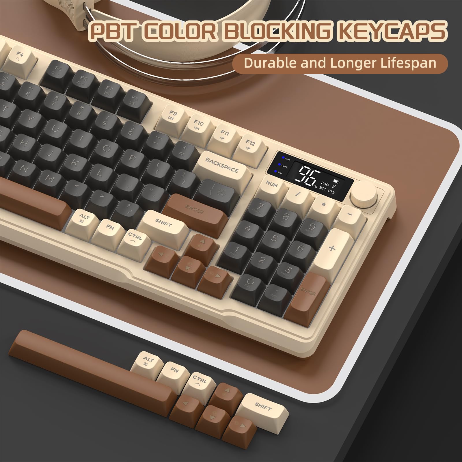Freewolf M96 Wireless Gaming Keyboard - Bluetooth/2.4G, RGB Backlit, PBT Keycaps for Win/Mac - Perfect for Gaming & Office Work
