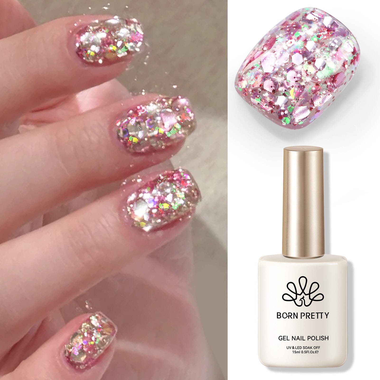 Rose Gold Glitter Gel Nail Polish - Fantasy Dream SG08, 15ml Long Lasting & High Shine for Manicures & Pedicures - Perfect for Parties, Weddings & Special Occasions