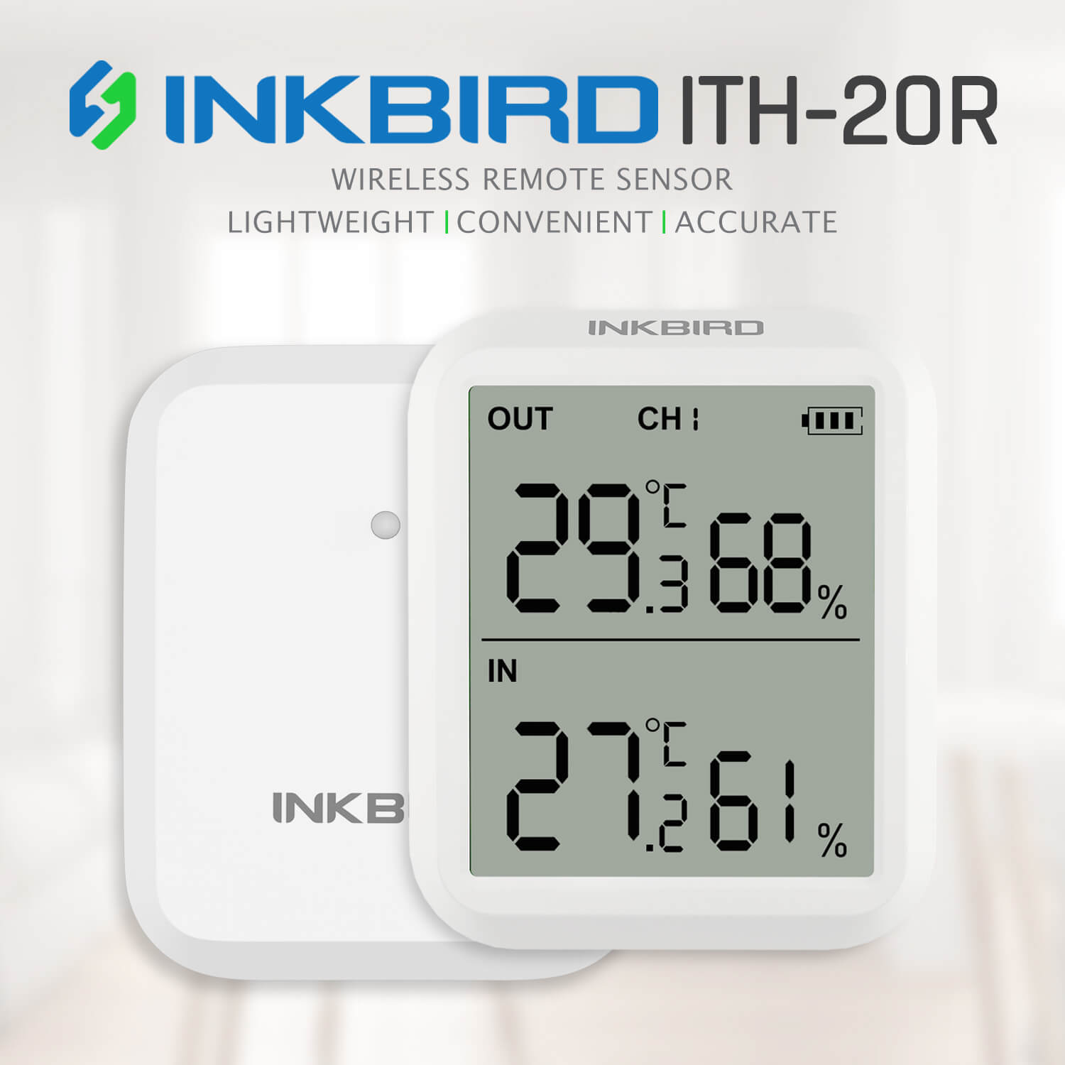 ITH-20R Wireless Digital Hygrometer Thermometer - Accurate Indoor/Outdoor Temperature & Humidity Monitor for Home, Greenhouse, Baby Room, Office