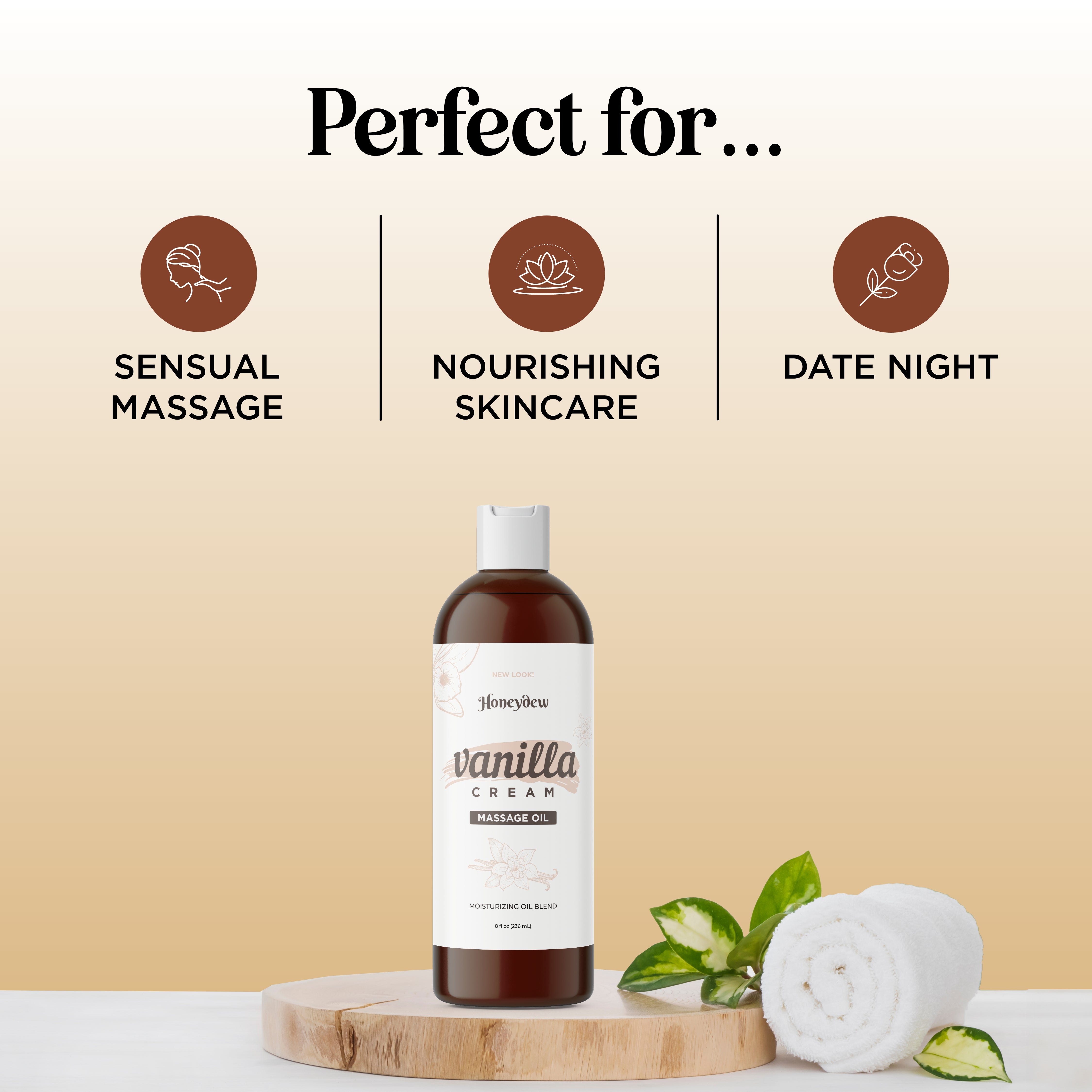 Vanilla Cream Massage Oil - Relaxing & Moisturizing Body Oil for Couples Massage, Aromatherapy & Sensual Massage - Perfect for Romantic Nights & Spa Days