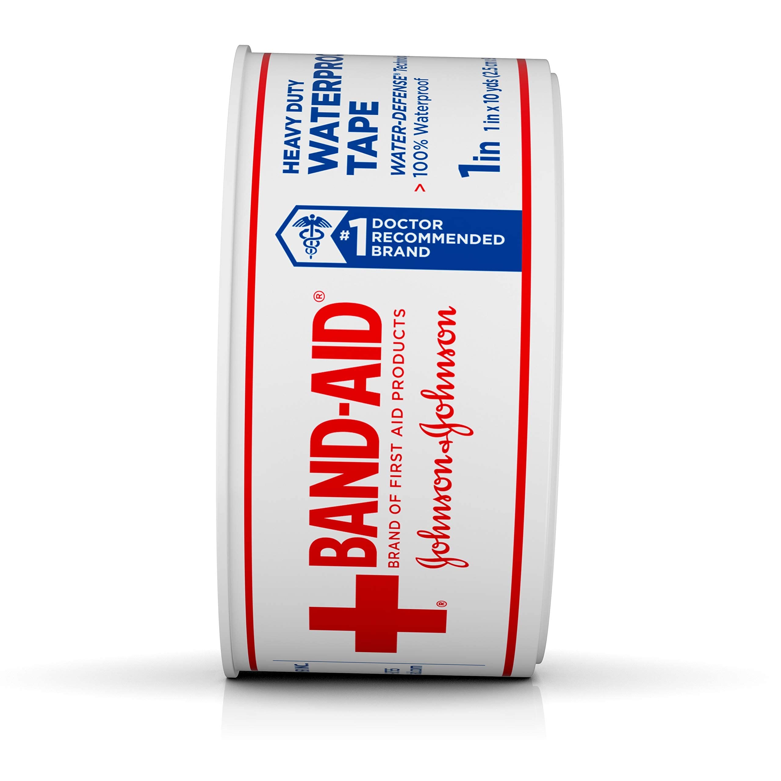 Johnson & Johnson Band-Aid 1 Inch Heavy Duty Waterproof First Aid Tape - 10 Yard Roll (24 Pack) for Wound Care, Sports Injuries & Outdoor Activities