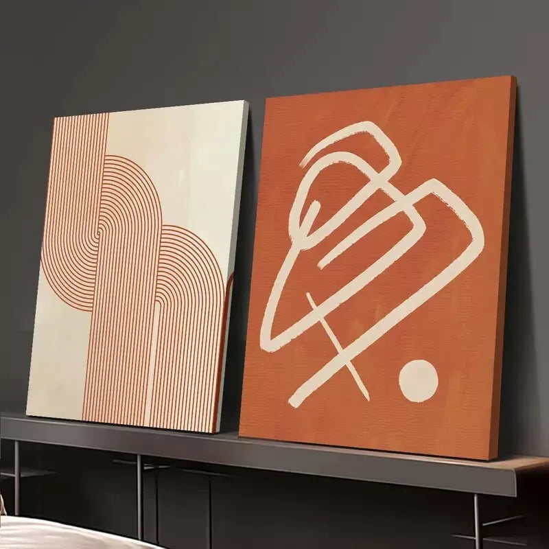 2Pcs Bohemian Abstract Orange Geometric Canvas Wall Art - 50x75cm Framed High Quality Print - 100% Australian Made - Ready to Hang - Perfect for Living Room, Bedroom & Office Decor