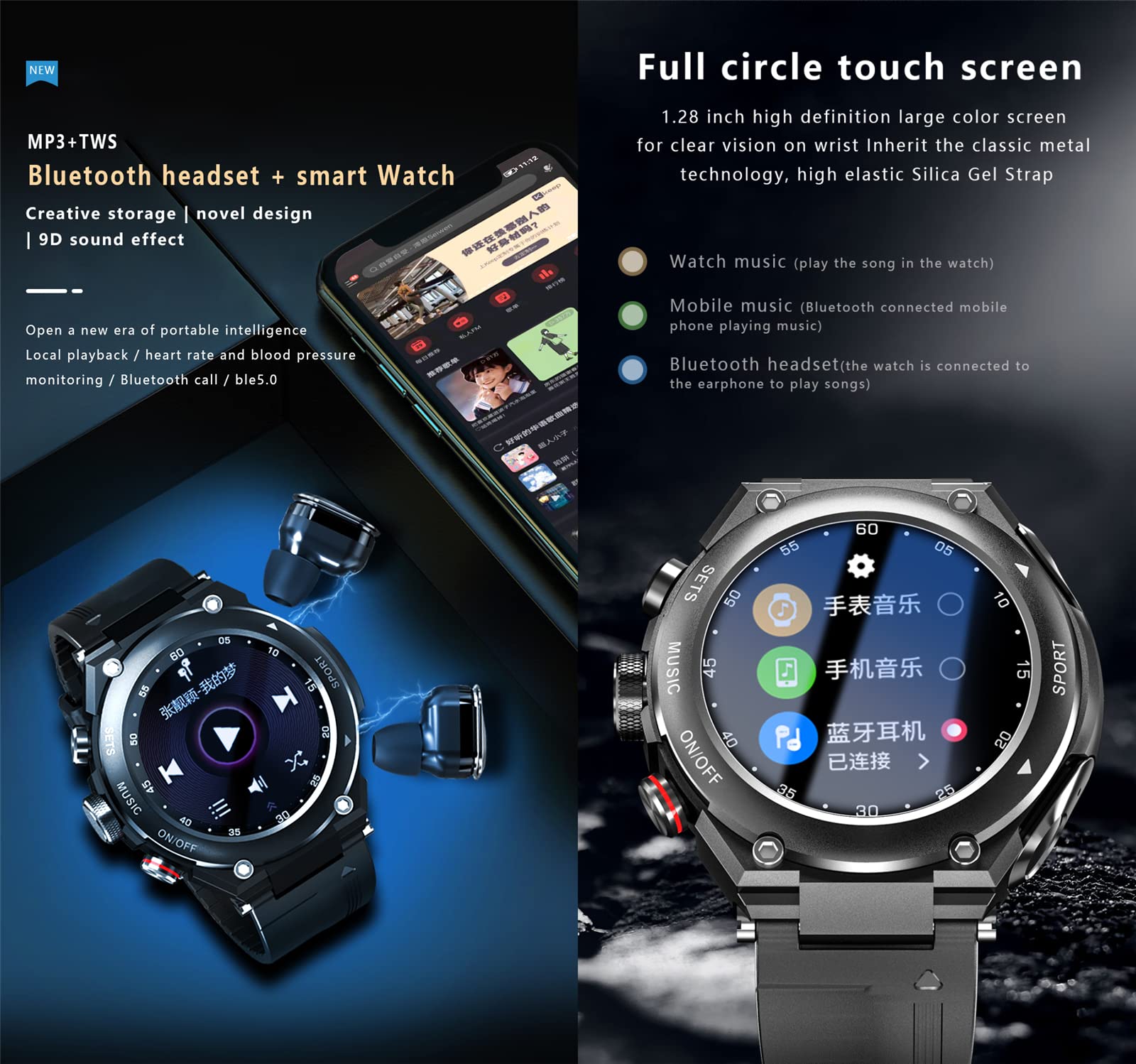 T92 Smart Watch with Bluetooth Earbuds - Fitness Tracker & Music Player for Sports & Daily Use