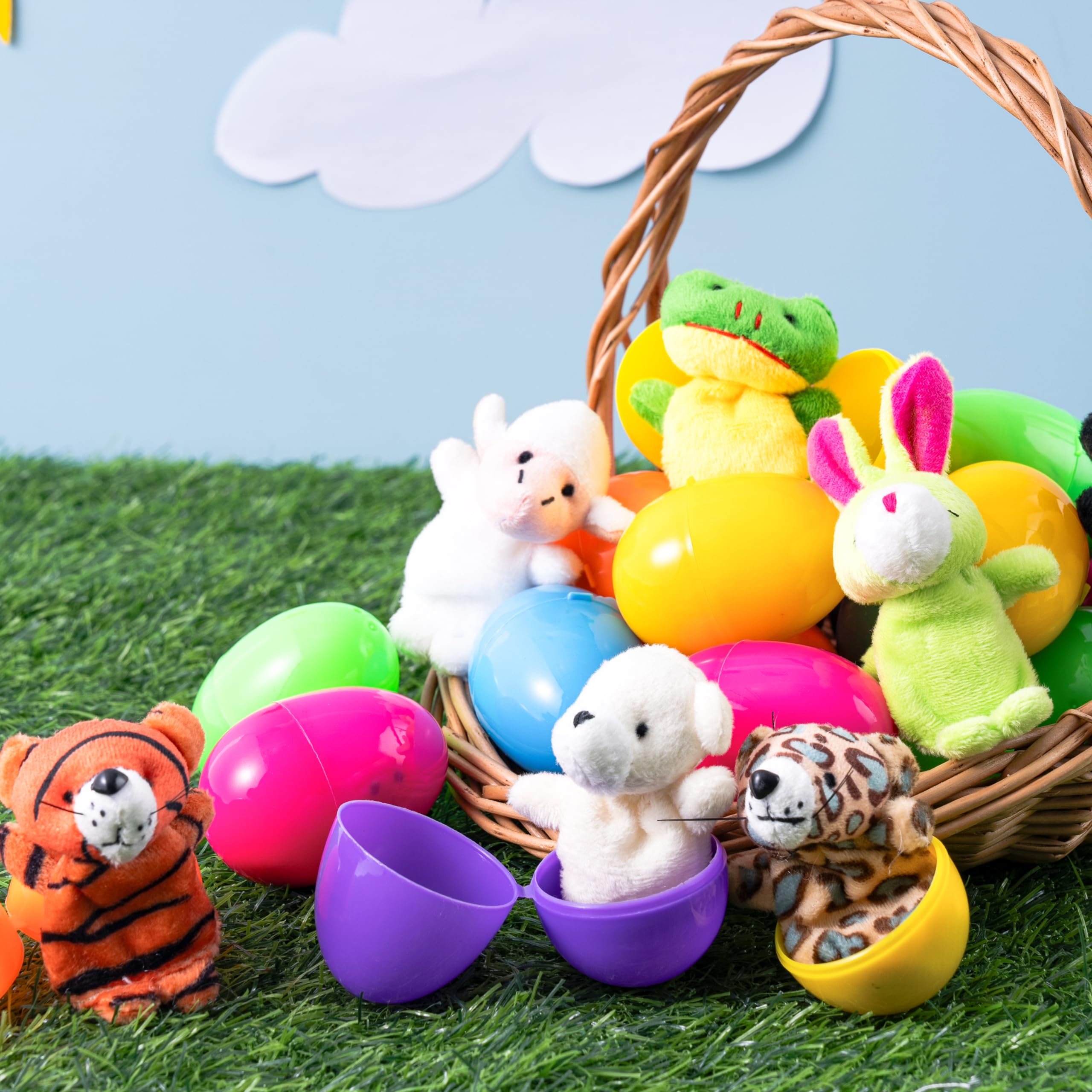 JOYIN 36 Pcs Pre-Filled Easter Eggs with Animal Finger Puppets - Easter Egg Hunt Supplies for Kids, Toddlers, Classroom Prizes & Party Favors - Perfect for Easter Baskets, Birthday Gifts & Spring Celebrations