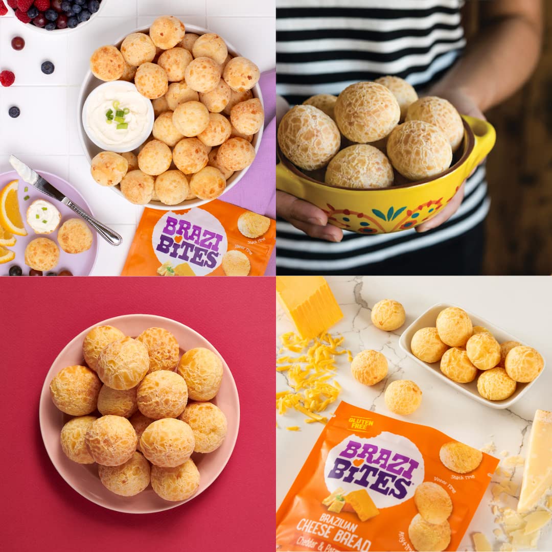 Gluten-Free Brazilian Cheese Bread - Cheddar & Parmesan | Vegetarian Frozen Snacks | Soy-Free, No Artificial Ingredients or Preservatives | 11.5 oz Pouches (12-Pack) | Perfect for Parties, Breakfast & Quick Snacks