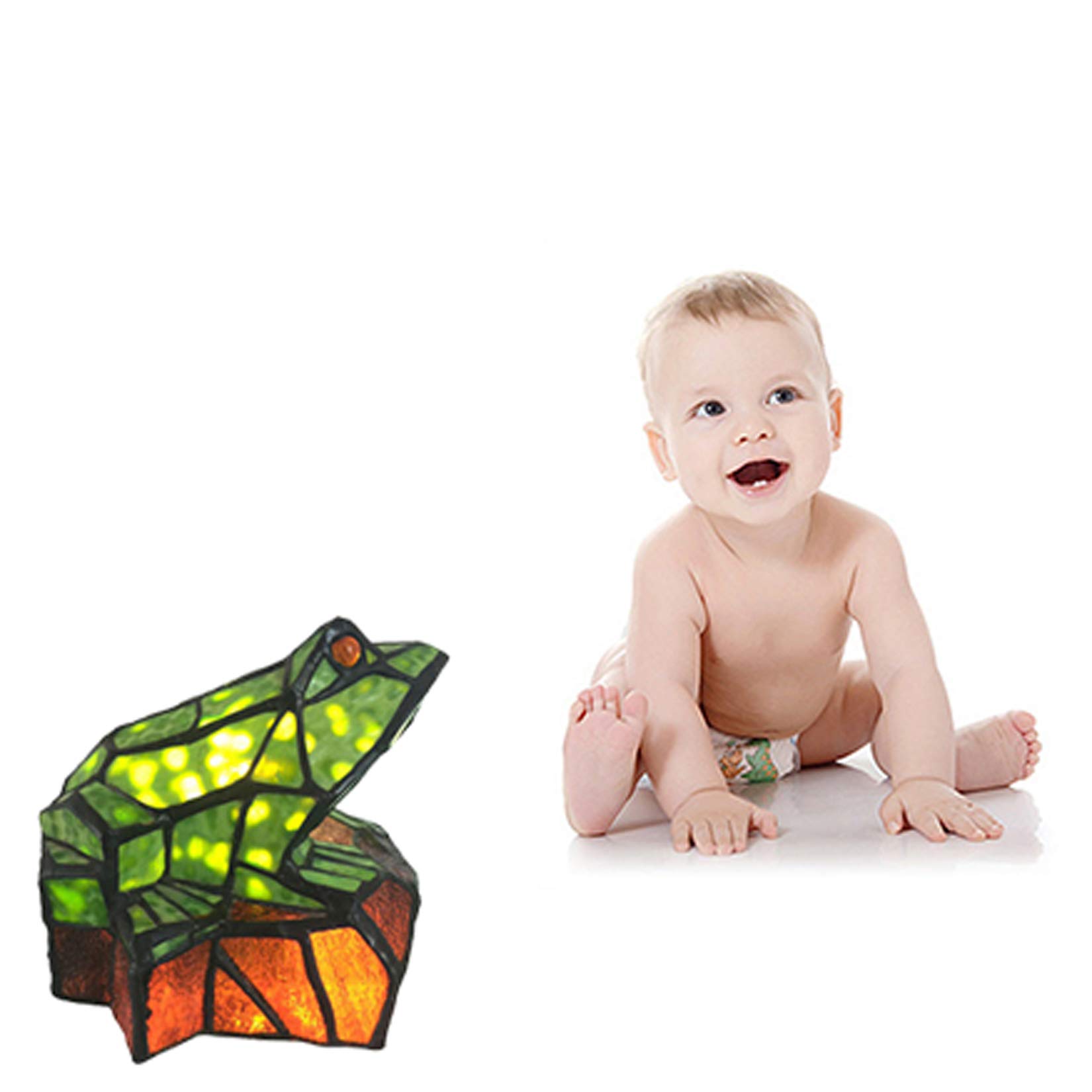 Tiffany Style Frog Stained Glass Accent Lamp - Green Frog Table Desk Lamp for Kids Bedroom, Cute Nursery Night Light - Perfect for Children's Room Decor & Gift (1pc) | Bedside Reading Light, Dorm Room Decor, Themed Nursery Lighting
