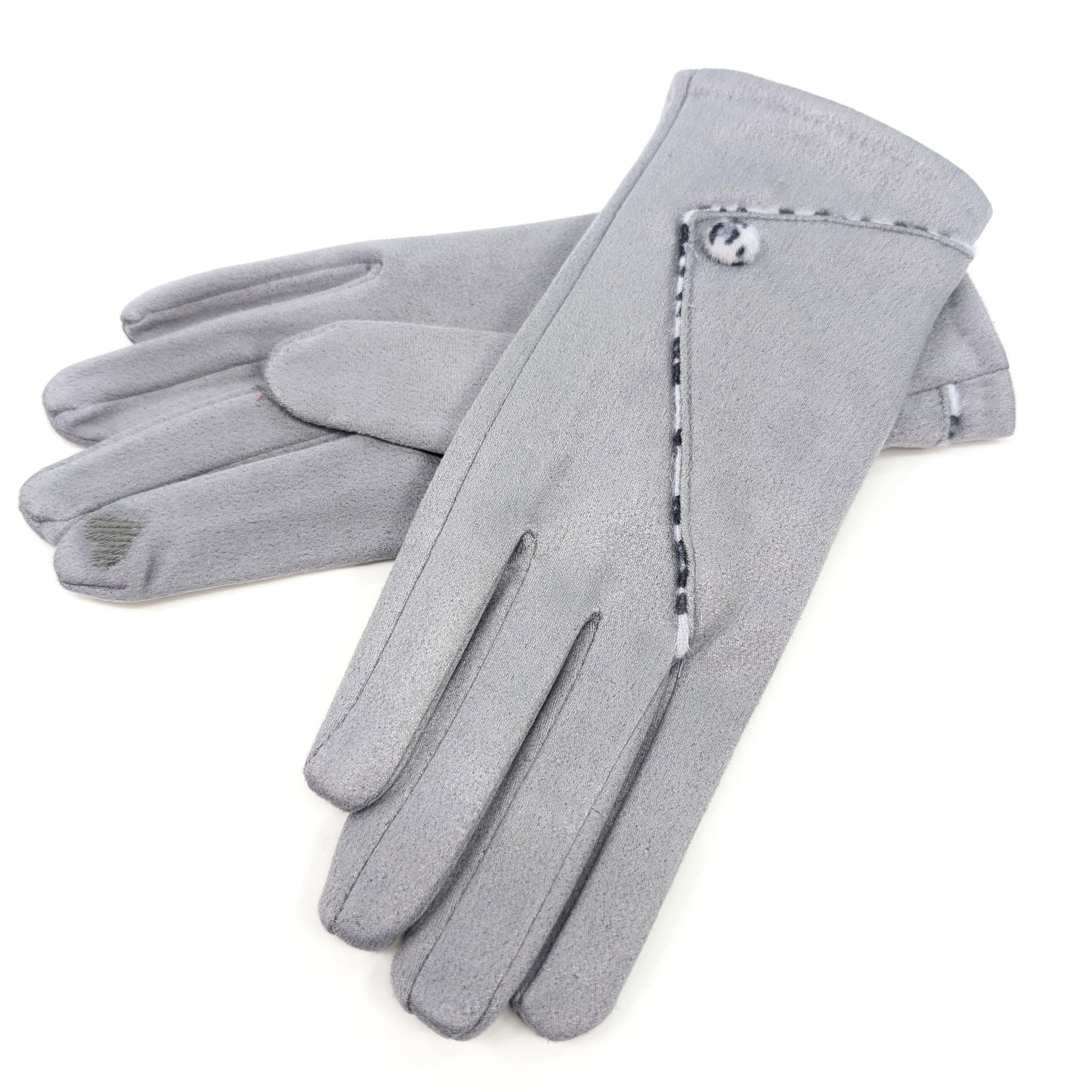 Animal Print Foldable Suede Gloves for Women - Slate Grey - Stylish & Warm Winter Accessories for Outdoor Activities & Fashion