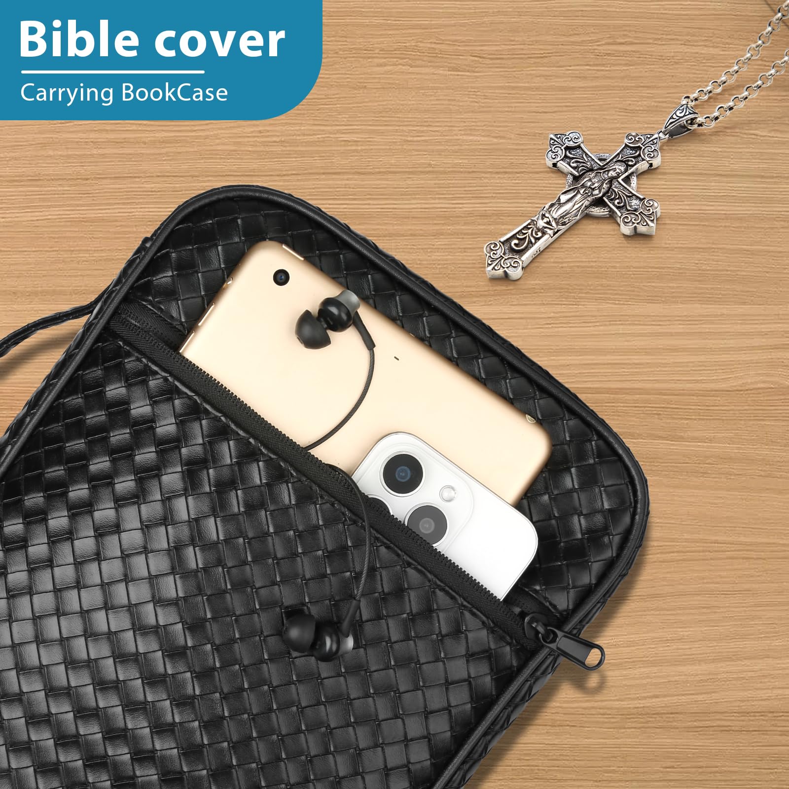 Premium Bible Cover for Women & Men - Durable Bible Carrying Case with Handle & Pockets - Protective Church Organizer Bag - Ideal Christian Gift for Girls, Boys & Adults (Black) - Perfect for Church Services, Bible Study & Travel