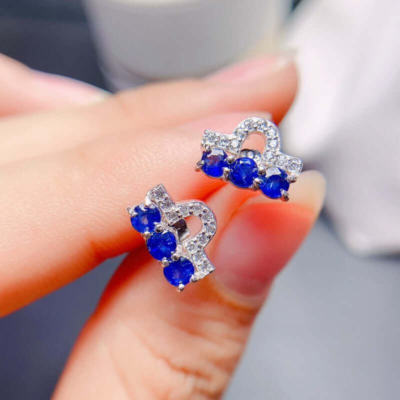 925 Sterling Silver Sapphire Stud Earrings for Women - Genuine Blue Sapphire Jewelry Set | Perfect for Weddings, Anniversaries & Gift Giving | FME E210