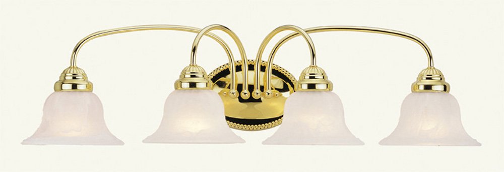 Livex Lighting 1534-02 Edgemont 4-Light Bathroom Vanity Light in Polished Brass with White Alabaster Glass Shades - Perfect for Modern Bathrooms, Powder Rooms & Dressing Areas