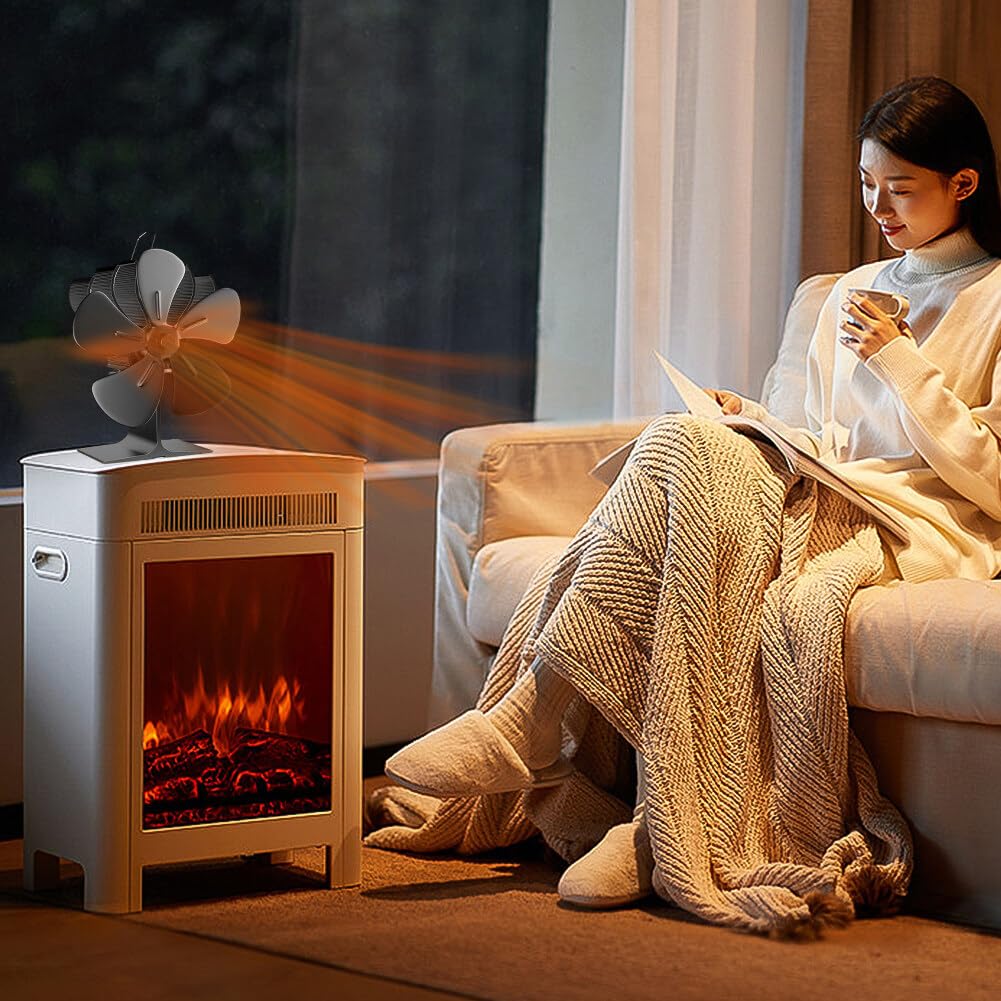 5-Blade Heat-Powered Fireplace Fan - Silent Wood Stove Fan for Efficient Warm Air Circulation - Non-Electric Stove Fan for Home, Living Room & Kitchen Fireplaces - Perfect for Cozy Winter Heating & Energy Savings