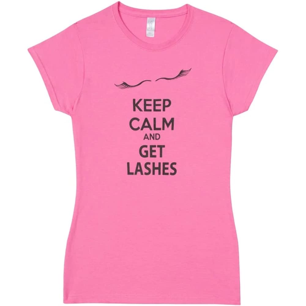 Glad Lash Keep Calm and Get Lashes Funny Eyelash T-Shirt for Women - Medium Size, Soft Pink Cotton Tee - Perfect for Lash Artists, Beauty Salon Workers & Makeup Lovers