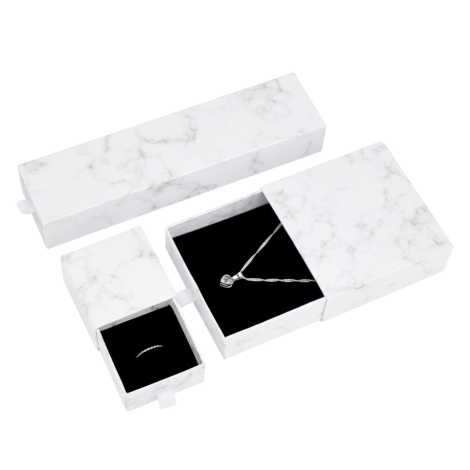 PH PandaHall Jewelry Gift Boxes - Marble Cardboard Kraft Ring Necklace Storage Box with Sponge Insert | Elegant Packaging for Earrings, Rings, Pendants, Necklaces & Bracelets | Perfect for Valentine's Day, Weddings, Christmas Gifts & Jewelry Organization