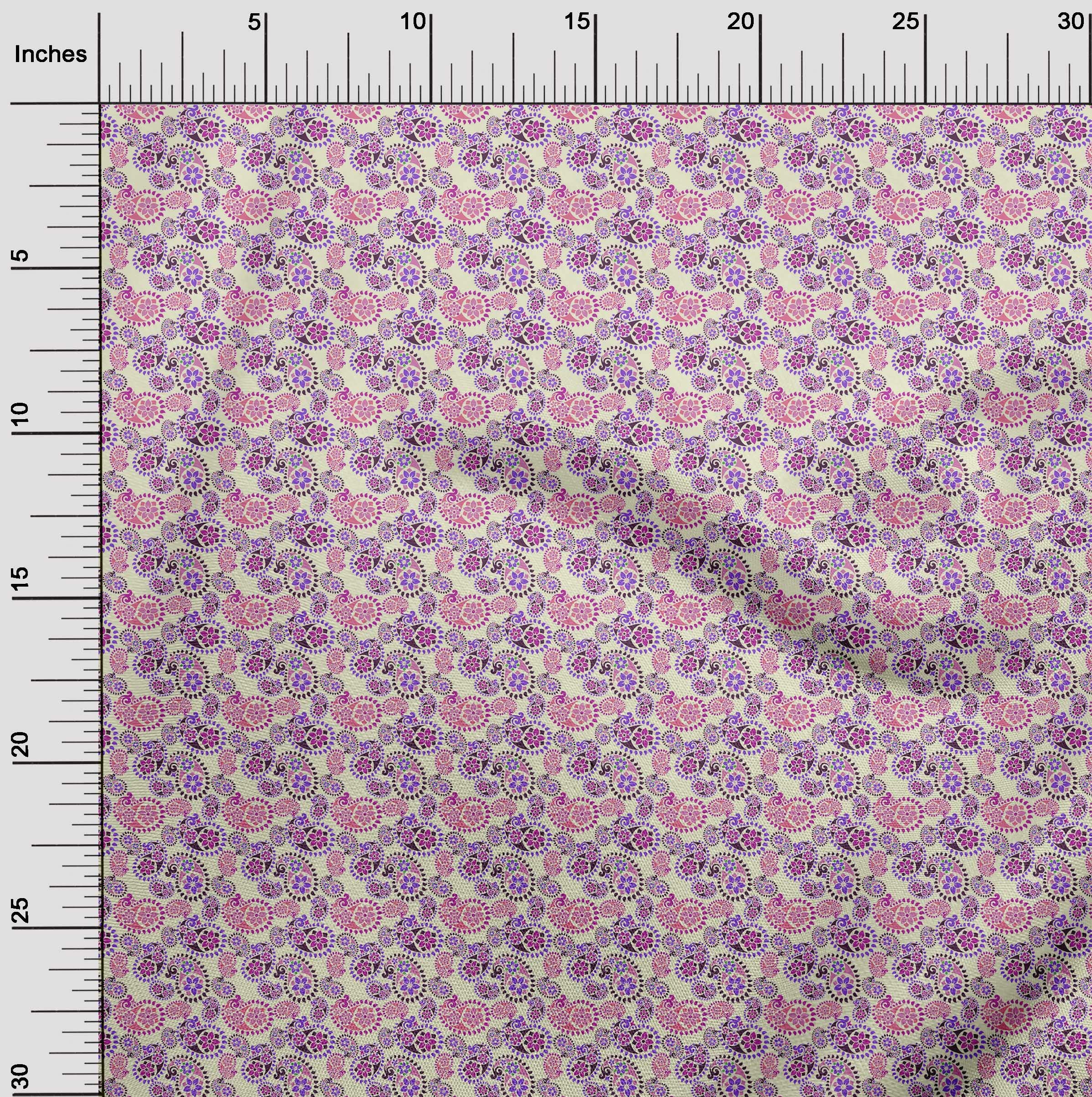 oneOone Cotton Jersey Fuschia Pink Asian Paisley Print Fabric by The Yard - 58 Inch Wide Soft Dress Material for DIY Fashion, Home Decor & Craft Projects