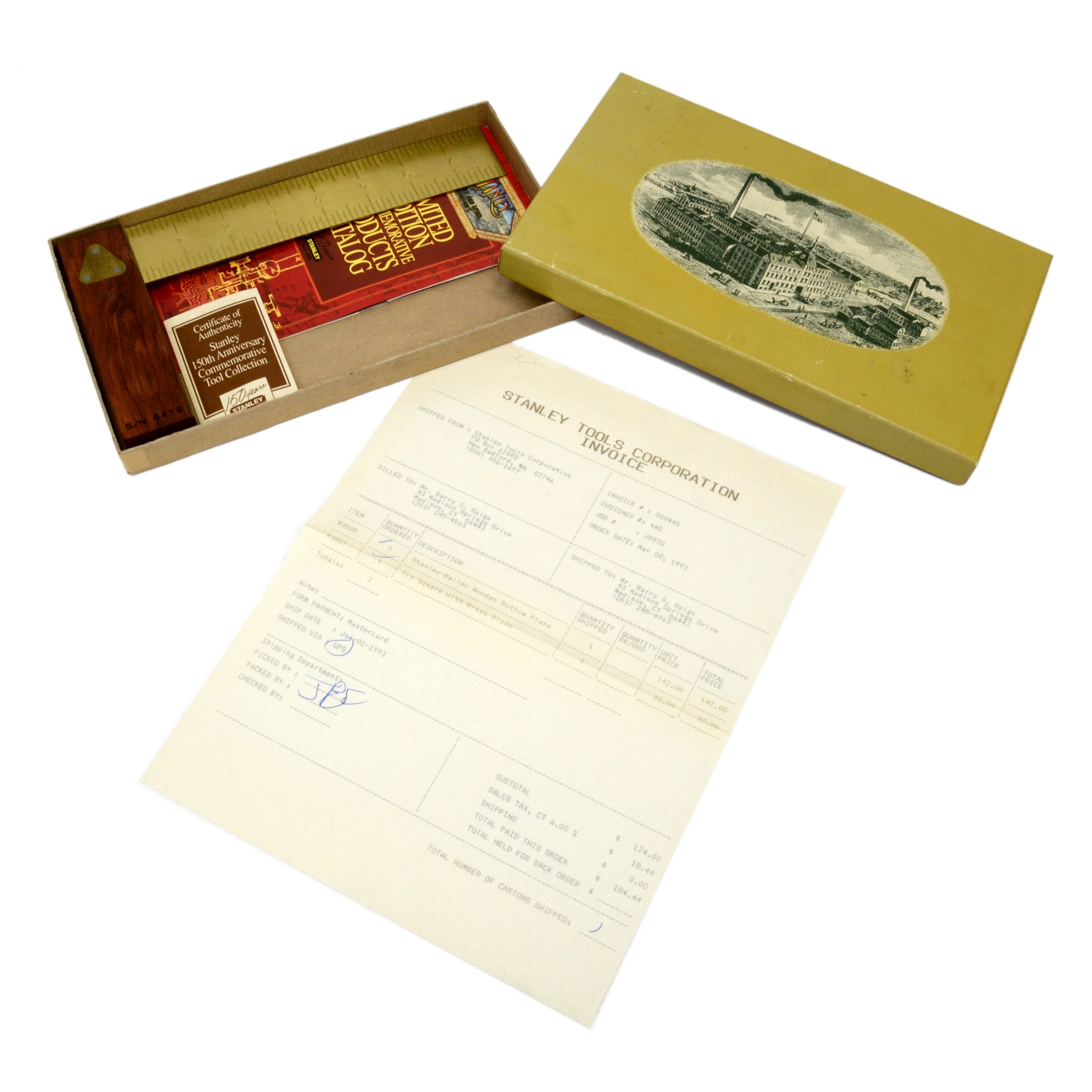 STANLEY EAGLE TRY SQUARE #93-507 150th Anniversary Edition - Precision Measuring Tool for Woodworking & Metalworking - Includes Original Box & Documentation