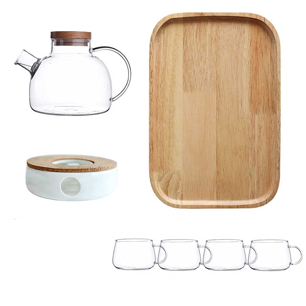 Glass Juice Pitcher with Lid & Handle - Hammered Cold Water Bottle, Heat-Resistant Teapot for Iced Tea & Beverages - Perfect for Home, Kitchen, Office & Outdoor Use (1000ml, Clear)