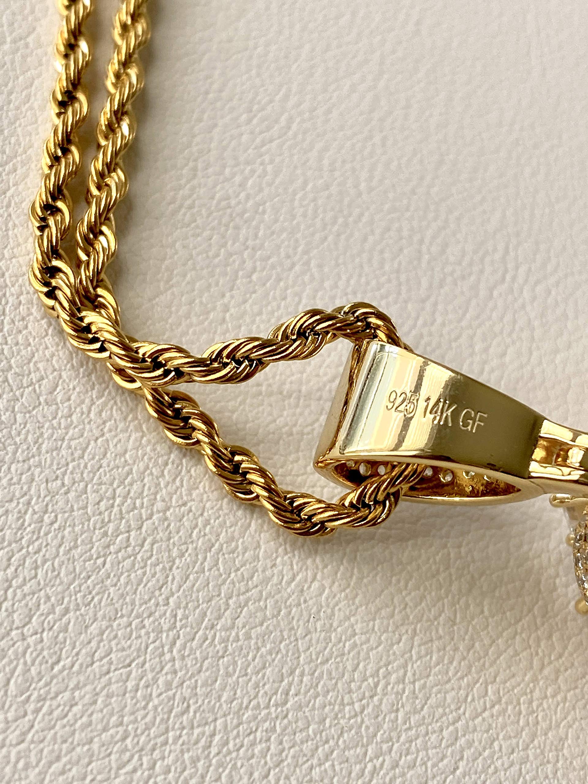 Custom Face of Christ Pendant - 925 Sterling Silver with Gold Finish & Iced Detail - Stainless Steel 3mm Rope Chain (16