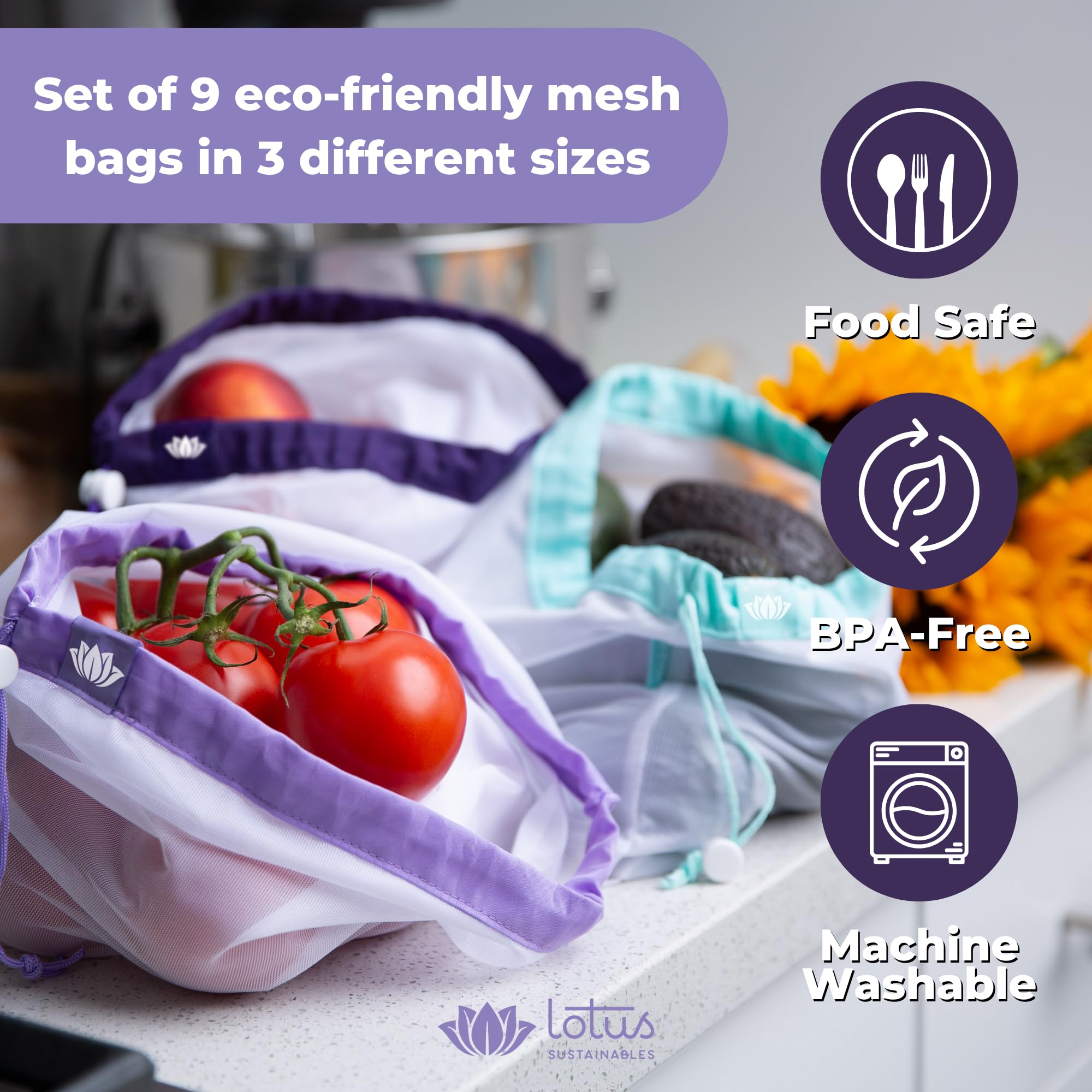 Eco-Friendly Reusable Mesh Produce Bags for Groceries & Shopping