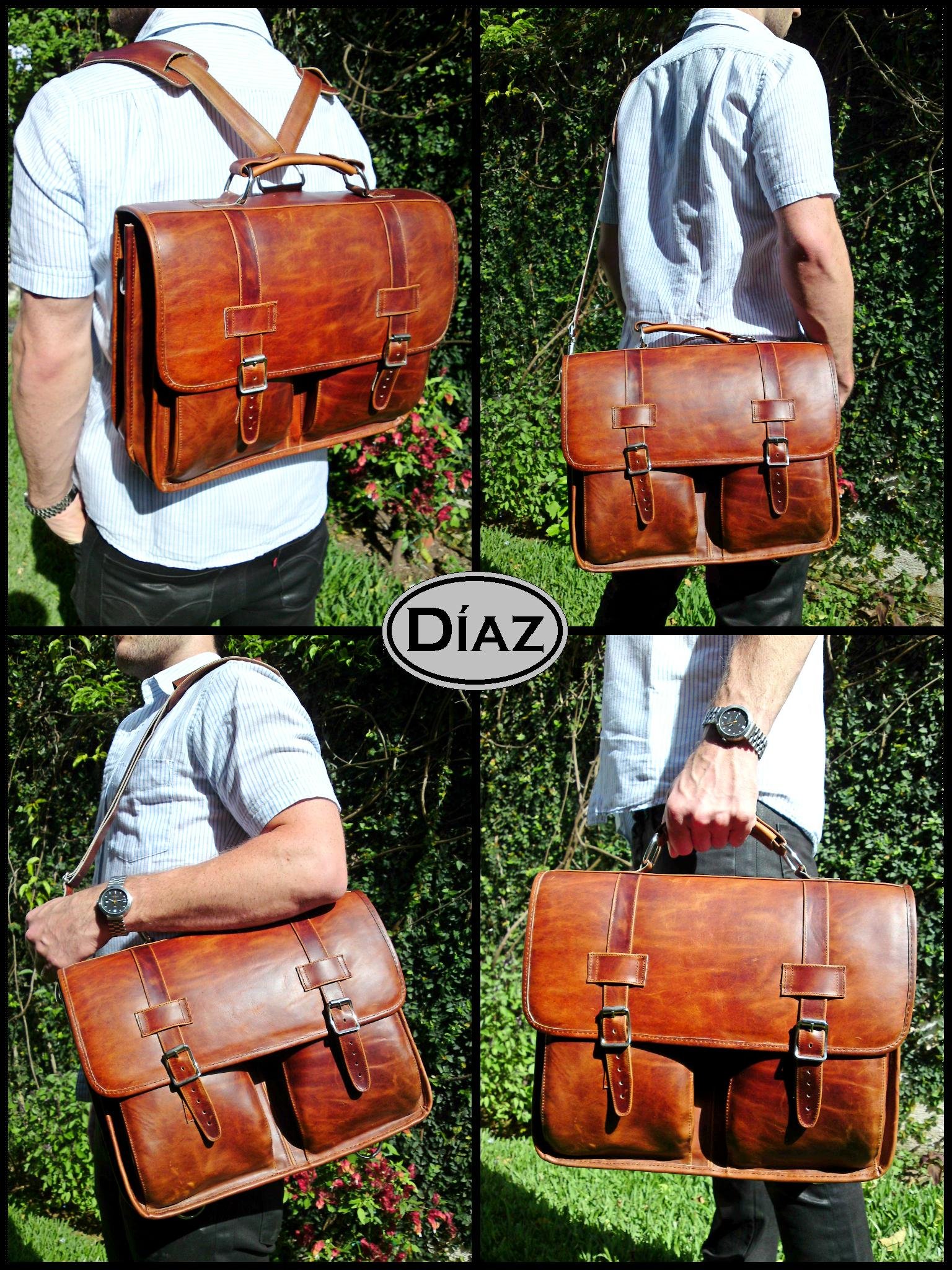 Premium Handmade Leather Messenger Briefcase & Laptop Backpack - Genuine Tanned Brown Leather for Business Professionals | Perfect for Office, Travel & Daily Commute